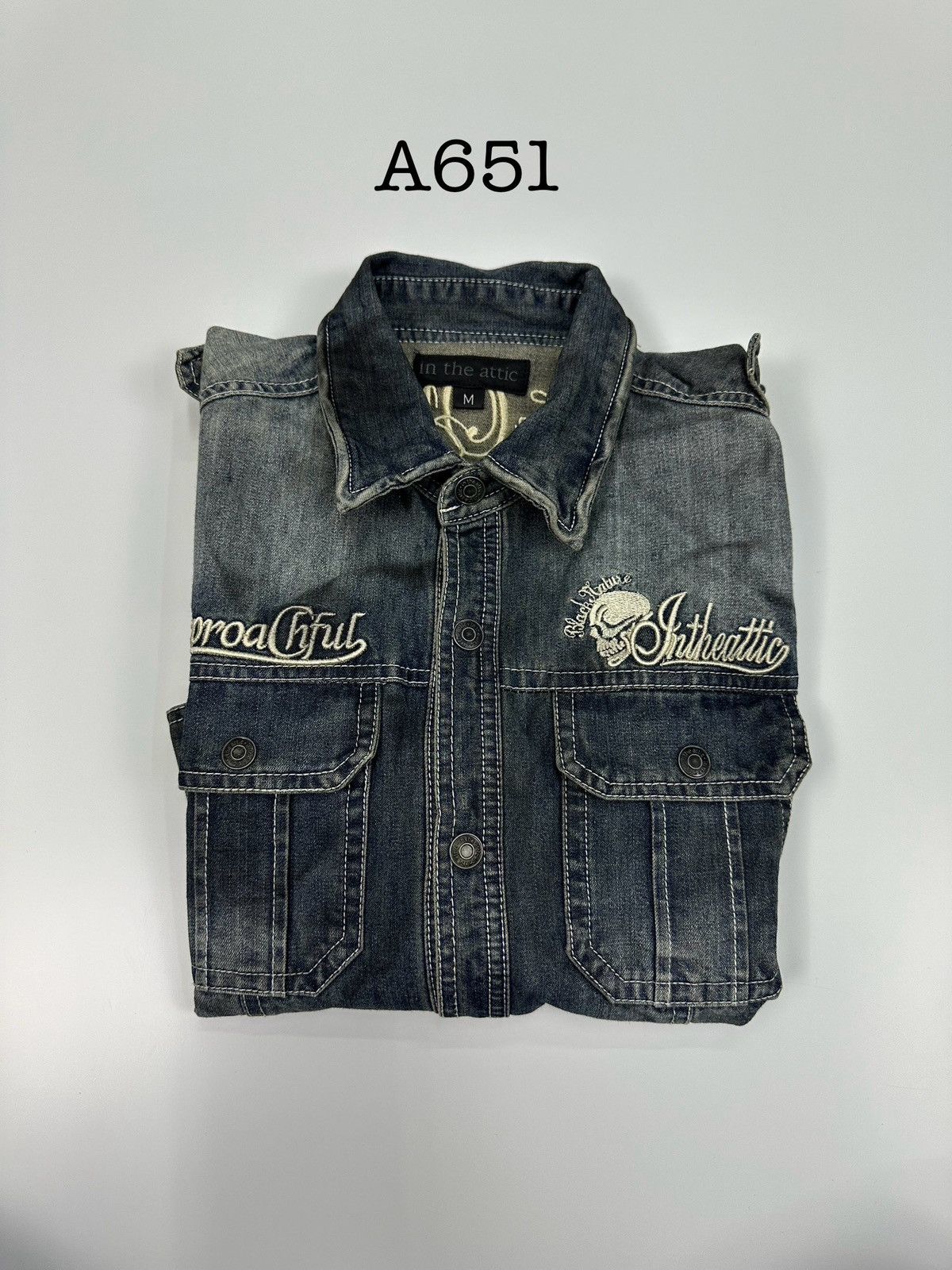 In The Attic In The Attic Punk Style Rider 3Q Denim Shirt A651 Size M / US 6-8 / IT 42-44 - 15 Thumbnail
