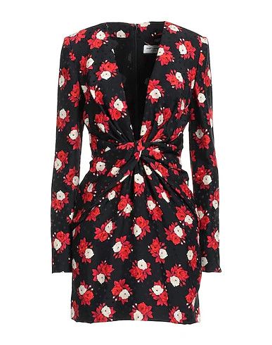 Saint Laurent Paris o1tp1o1224 Plunging V Neck Dress In Floral Silk in Black Size L / US 10 / IT 46 - 1 Thumbnail