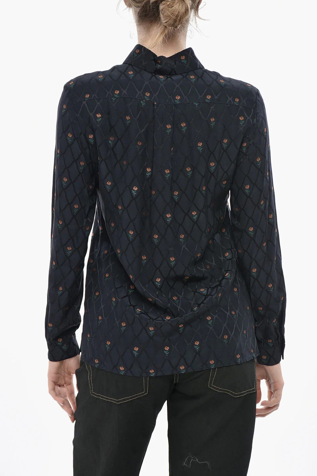 Etro og1mm0326 Floral Jacquard Blouse in Blue Size XS / US 0-2 / IT 36-38 - 2 Thumbnail
