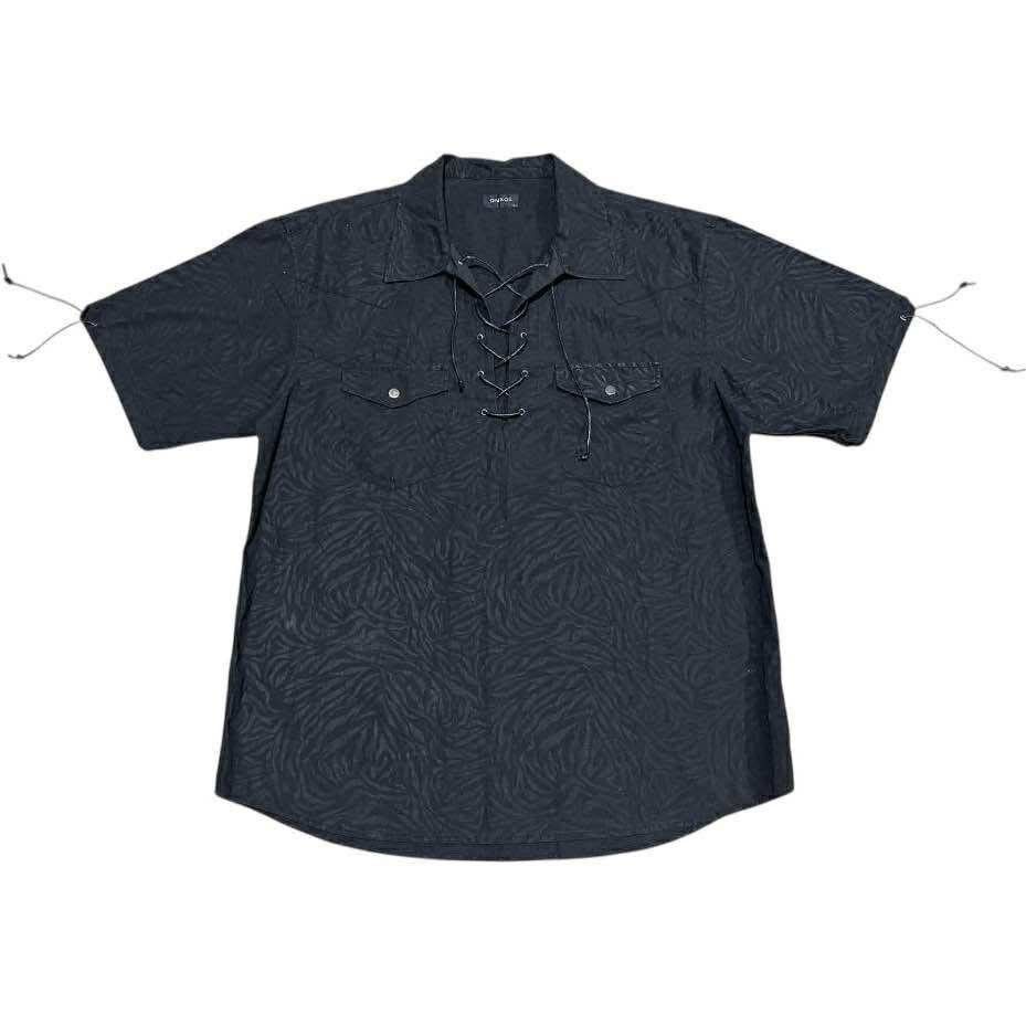 If Six Was Nine 🔥Sick Y2K Omkoe Waxed Laces Up Shirt Vkei Goth Punk Size US L / EU 52-54 / 3 - 2 Thumbnail