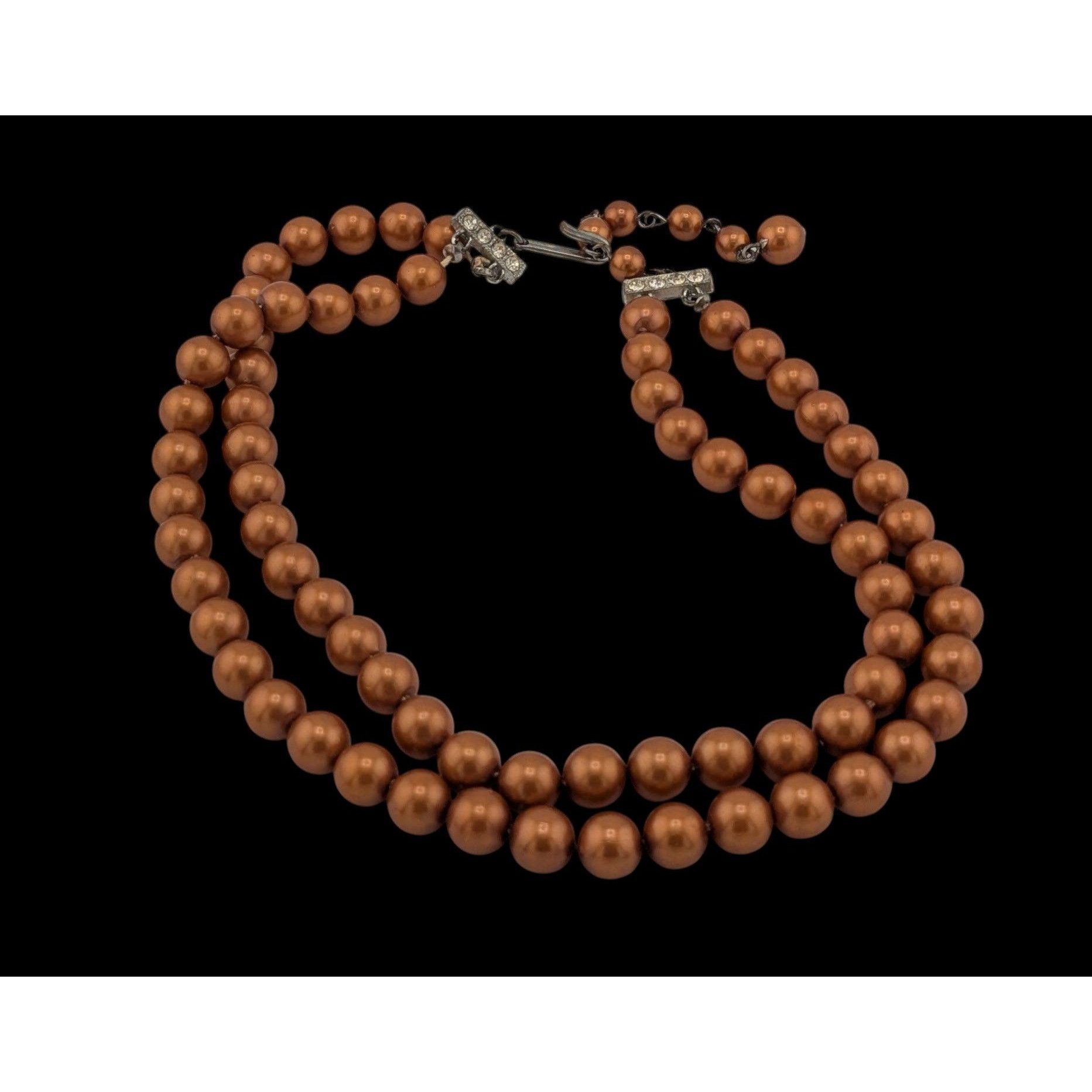 Other Vintage Glam Copper Tone Dual Strand Faux Pearl Beaded Neckl Size ONE SIZE - 2 Thumbnail