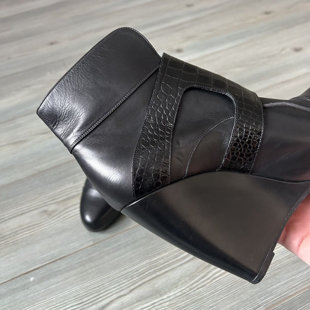 Sacai Sacai Black Buckle Leather Wedge Boots Size US 11 / IT 41 - 11 Thumbnail