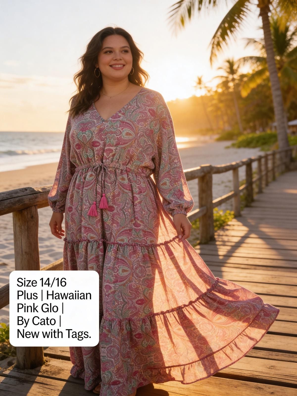 Cartoon Network Plus Size 14/16 Hawaiian Pink Glo Maxi Dress by Cato, New w/ Size XL / US 12-14 / IT 48-50 - 1 Thumbnail
