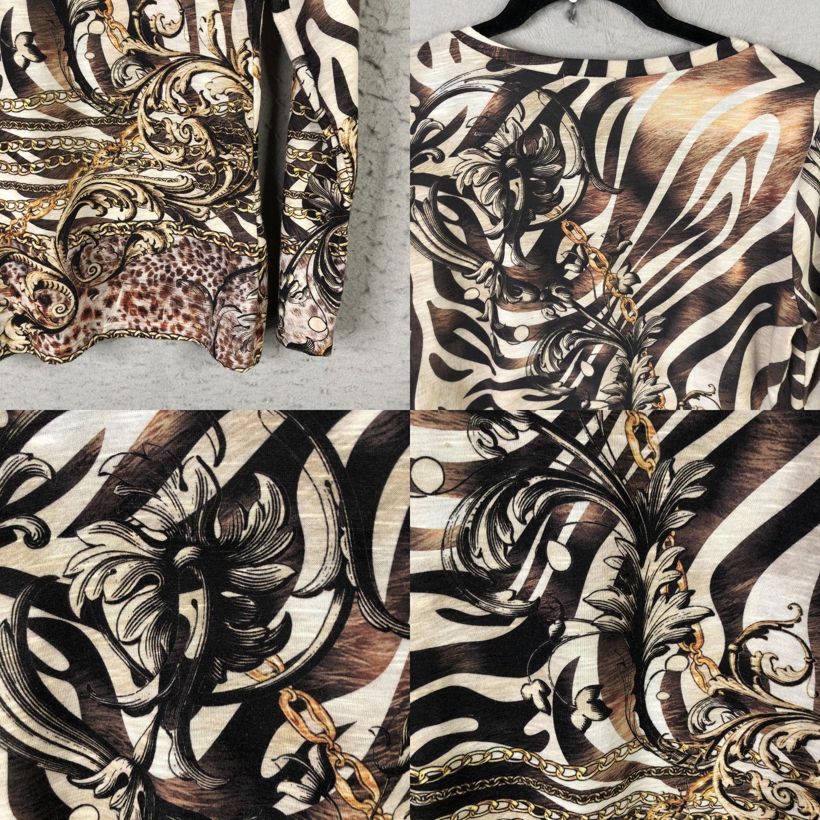 Vintage Cache Womens Large Brown Animal Print Scoop Neck Long Sleeve T-Shirt Jersey Print Size L / US 10 / IT 46 - 10 Thumbnail