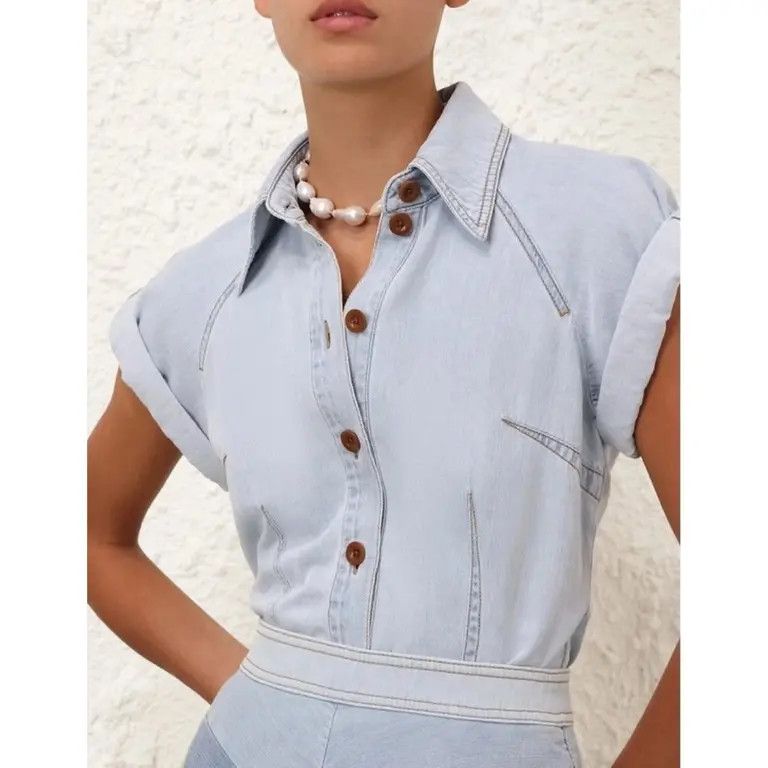 Zimmermann oc11z0226 Tallow Blouse In Blue Size XS / US 0-2 / IT 36-38 - 5 Thumbnail
