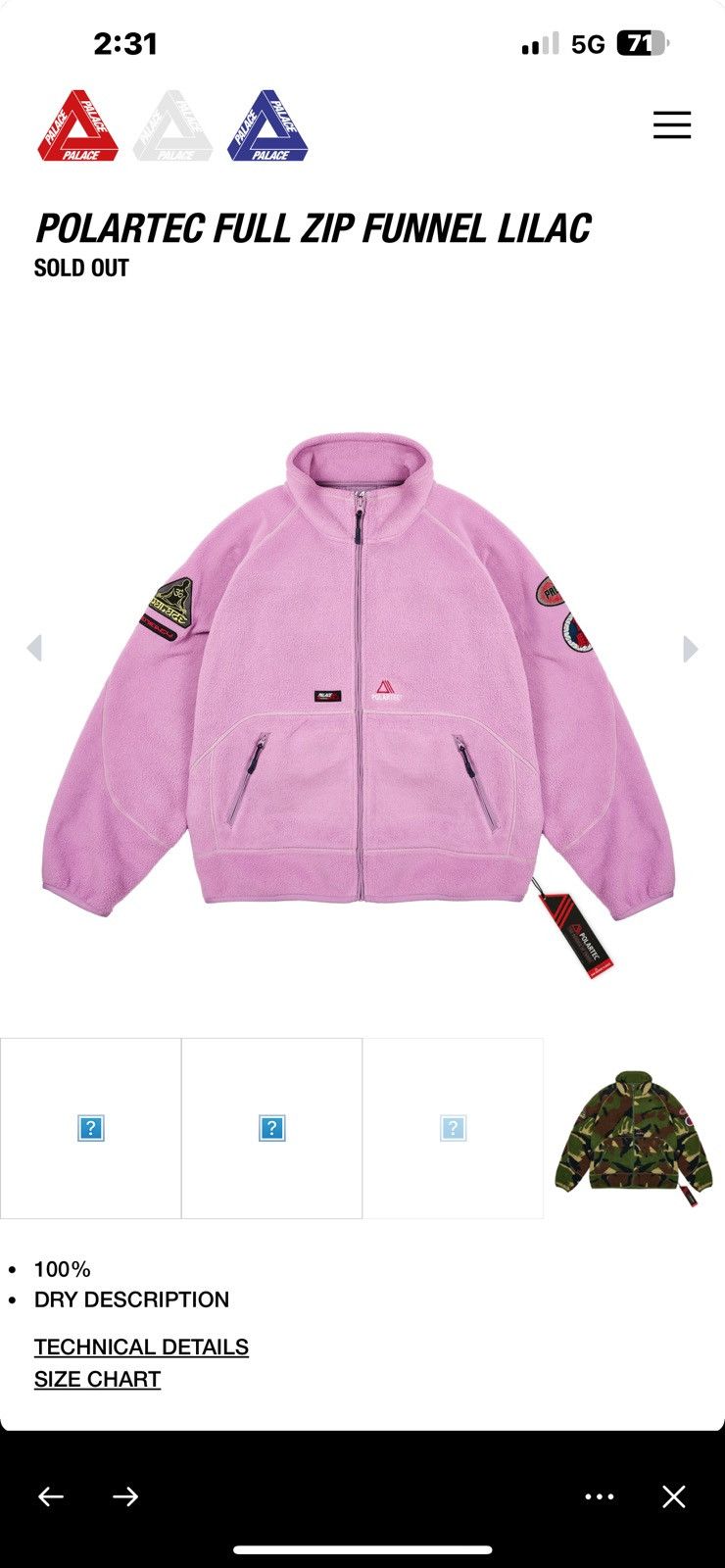 Palace POLARTEC FULL ZIP FUNNEL LILAC Size US L / EU 52-54 / 3 - 5 Thumbnail