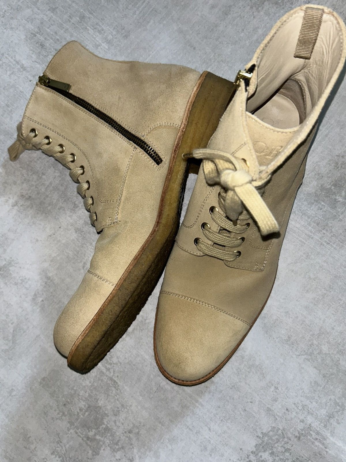 Oro Los Angeles ORO Los Angeles Beige Crepe Suede Combat Boots Size 10 Size US 10 / EU 43 - 1 Thumbnail