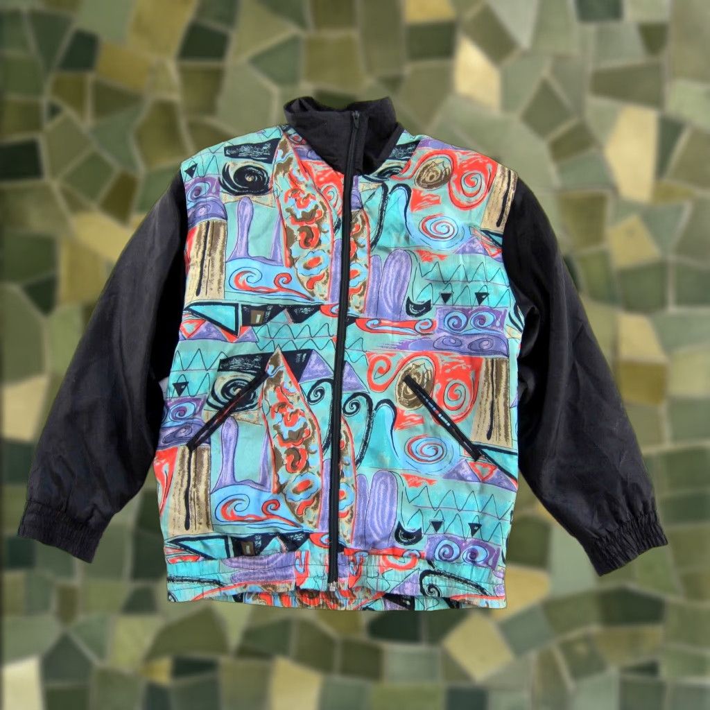 Oleg Cassini Vtg Oleg Cassini Silk Abstract Blue Windbreaker Jacket S-L Oversize Zip Women's Size S / US 4 / IT 40 - 1 Thumbnail