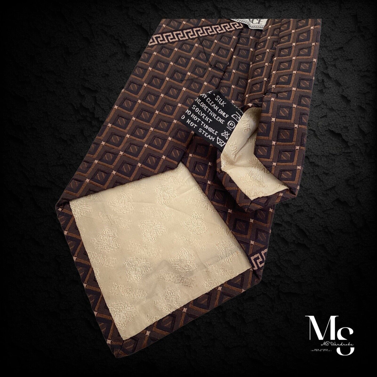 Versace GIANNI VERSACE Brown Geometric Baroque Medusa Italy Silk Tie Size ONE SIZE - 4 Thumbnail