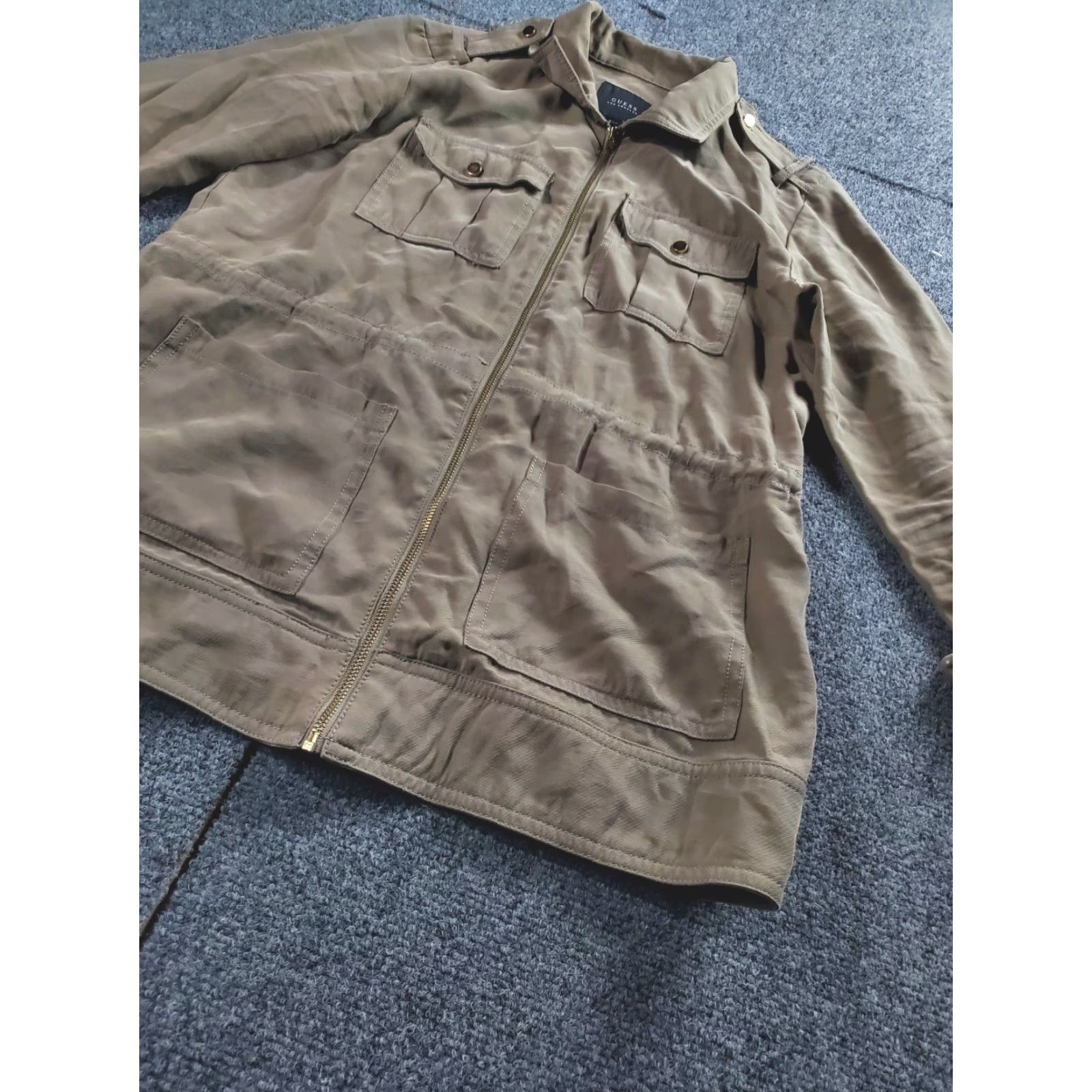 Guess GUESS Field Jacket XS Womens Brown Full Zip Pockets Military Jacket Rayon Blend Solid) Size XS / US 0-2 / IT 36-38 - 2 Thumbnail