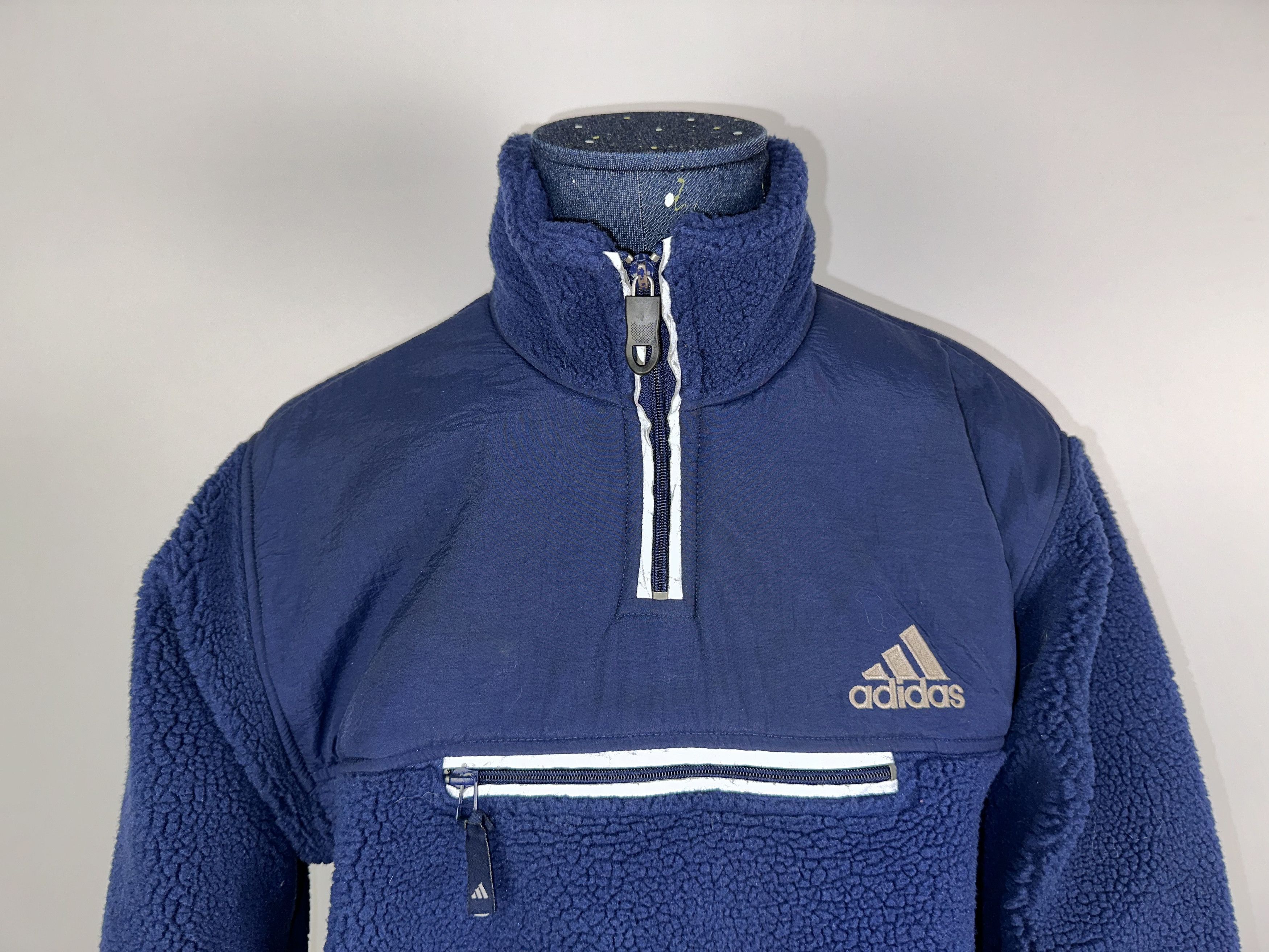 Adidas × Vintage Vintage Adidas Teddy Sherpa Fleece Quarter Zip Jacket Blue M Size US M / EU 48-50 / 2 - 5 Thumbnail