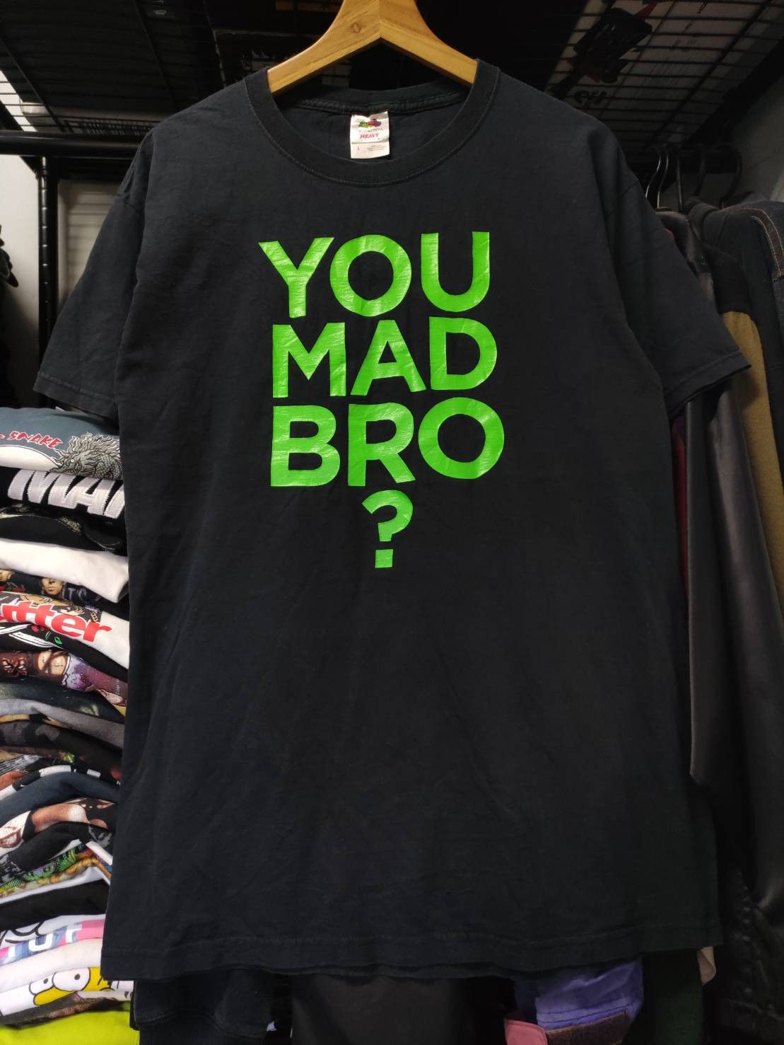 Vintage Vtg 00's You Mad Bro? Neon Font T-Shirt Size US L / EU 52-54 / 3 - 2 Thumbnail