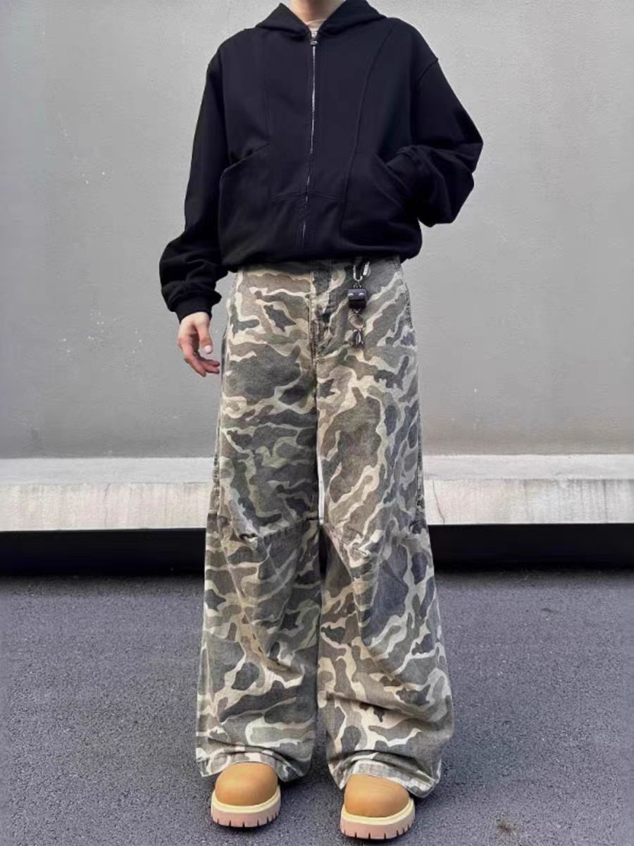 Japanese Brand × Vintage High street baggy micro flare vintage washed camo work pants Size US 34 / EU 50 - 1 Thumbnail