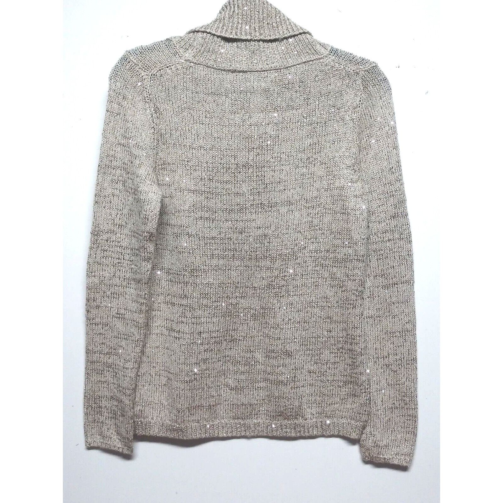 White House Black Market WHBM SEQUIN SWEATER Sz S taupe beige gold chic cowl neck lon Size S / US 4 / IT 40 - 6 Thumbnail