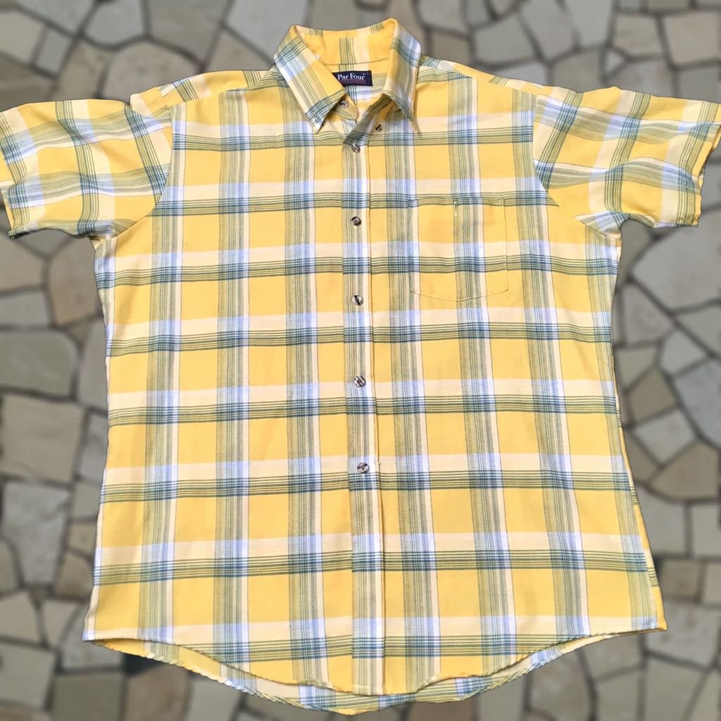 Vintage PAR FOUR Shirt Mens Yellow Plaid Short Sleeve Button Down Golf Casual Size US L / EU 52-54 / 3 - 1 Thumbnail