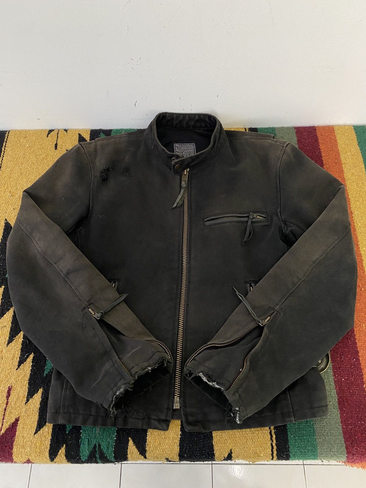 Kadoya Kadoya Sunfaded Distressed Cotton Biker Jacket Size US L / EU 52-54 / 3 - 15 Thumbnail