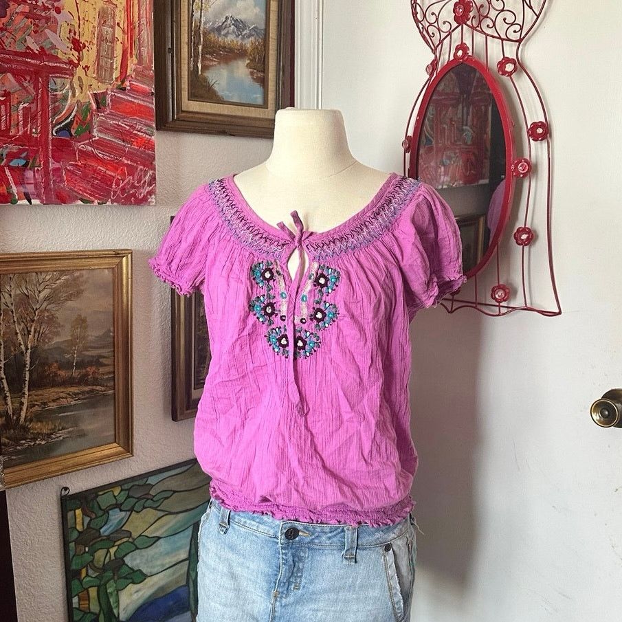 Old Navy old navy embroidered bohemian short sleeve blouse Size S / US 4 / IT 40 - 1 Thumbnail