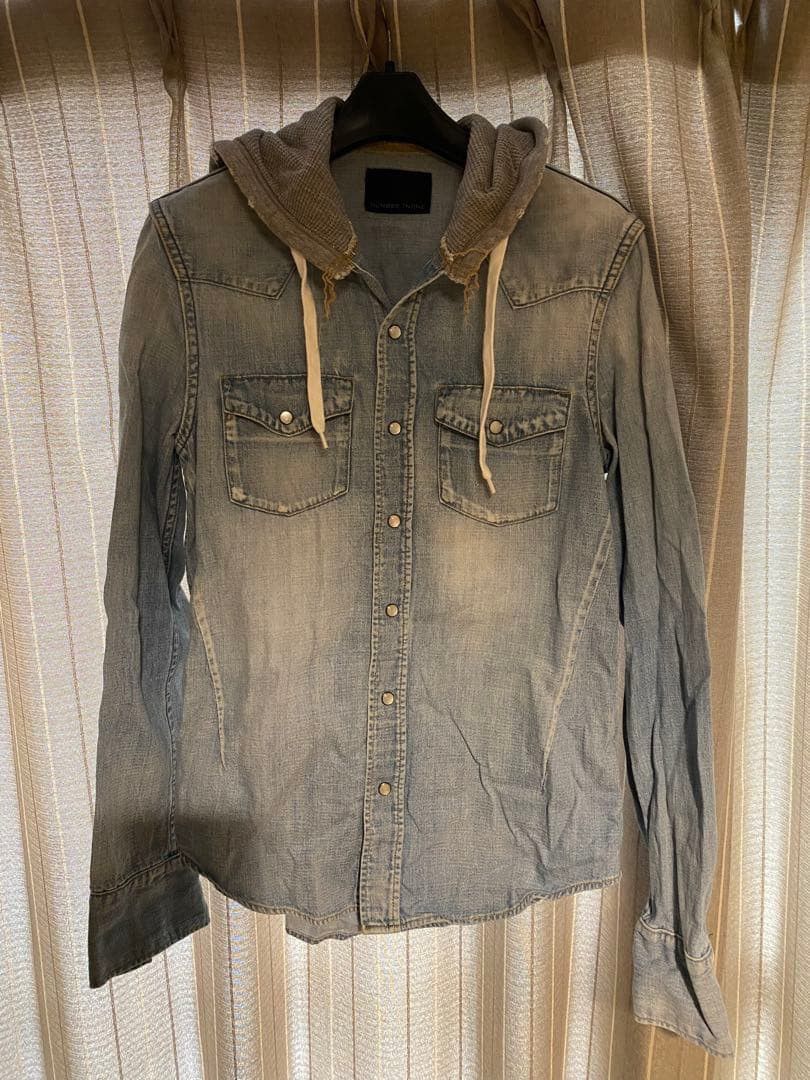 Number (N)ine Distressed Hooded Denim Shirt Size US M / EU 48-50 / 2 - 1 Thumbnail