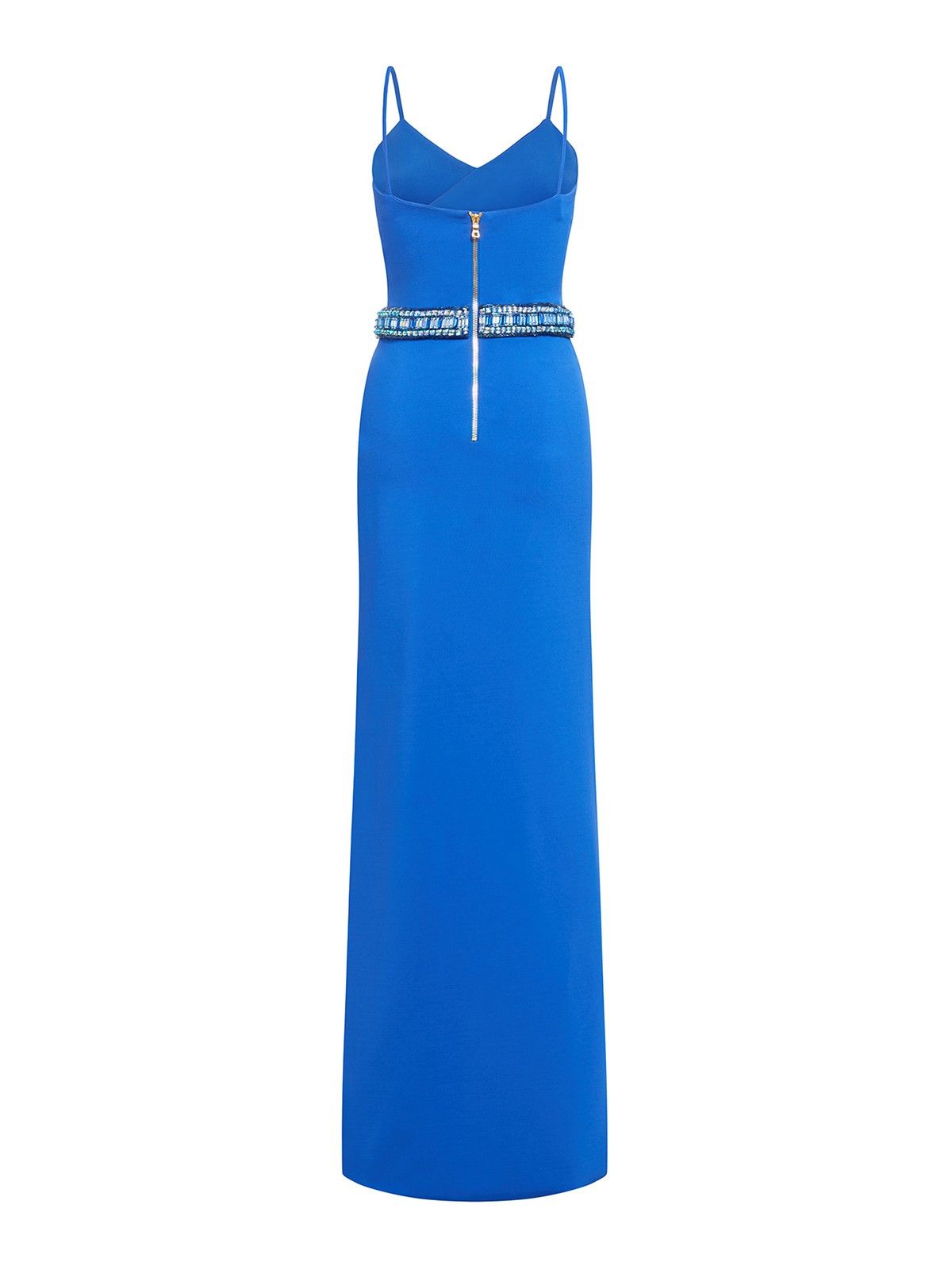 o1srvl11e1123 Snake Embroidered Jersey Wrap Long Dress Blue