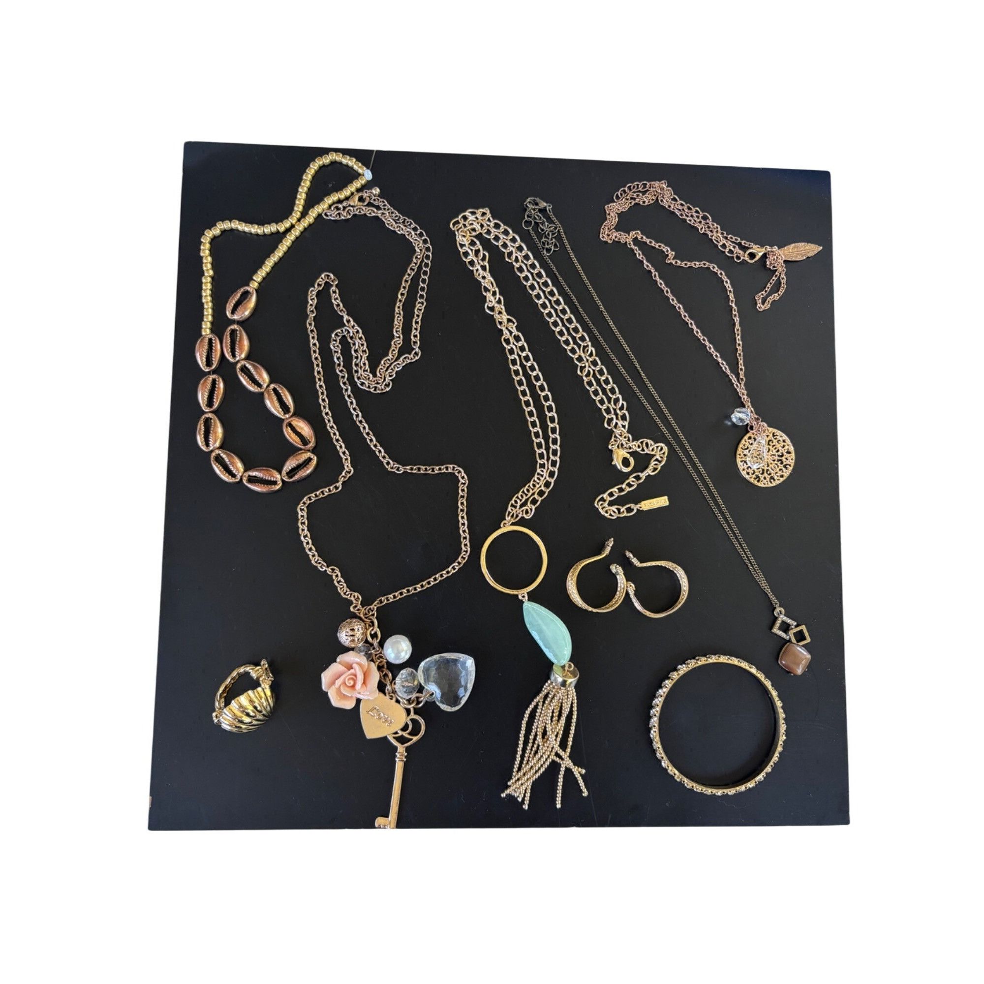 Gold-Tone Fashion Jewelry Lot With Necklaces Earrings Rings, Women's