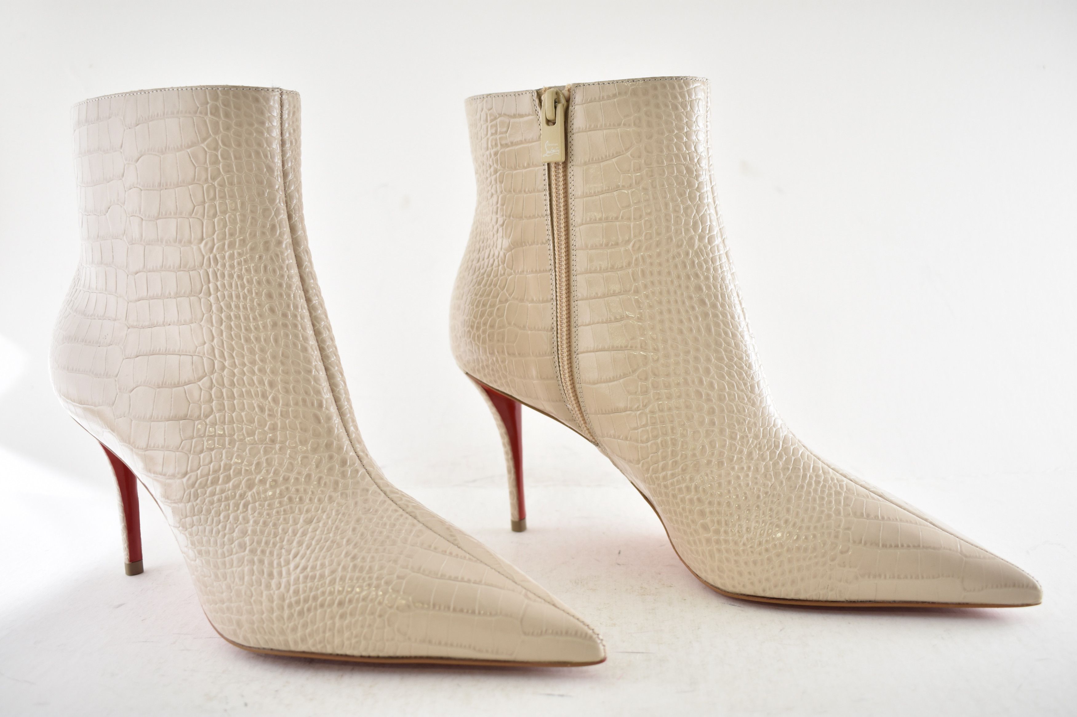 Christian Louboutin Miss Z Booty 80 Pearl Beige Croc Short Ankle Heel Boot 40 Size US 10 / IT 40 - 4 Thumbnail