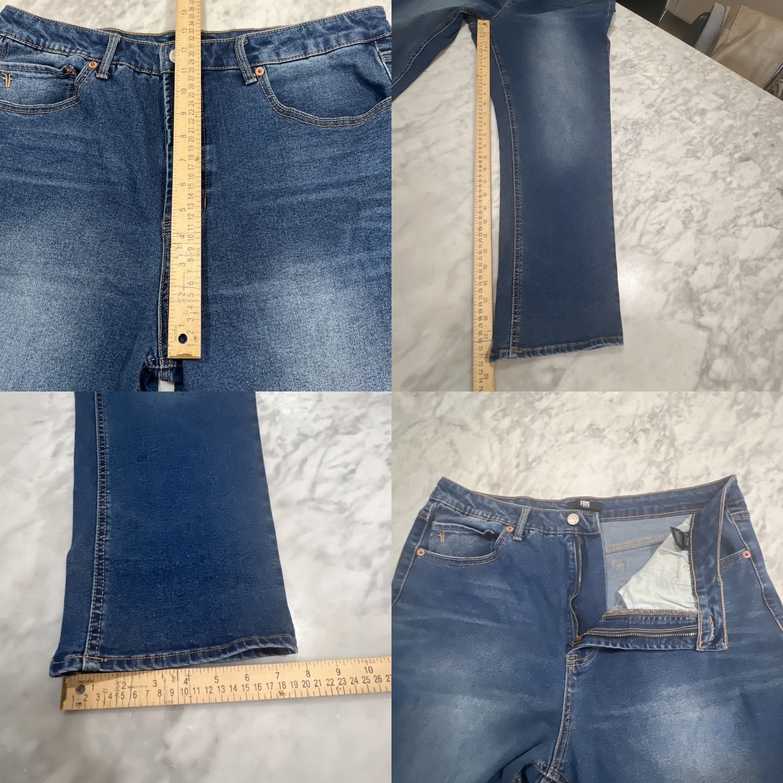 Frye FRYE Jeans Women’s 14 / 32 Blue Stretch Cowgirl Faded Western 5-Pocket Denim Jeans Womens Regular Stretch Size 36" / US 14 / IT 50 - 9 Thumbnail