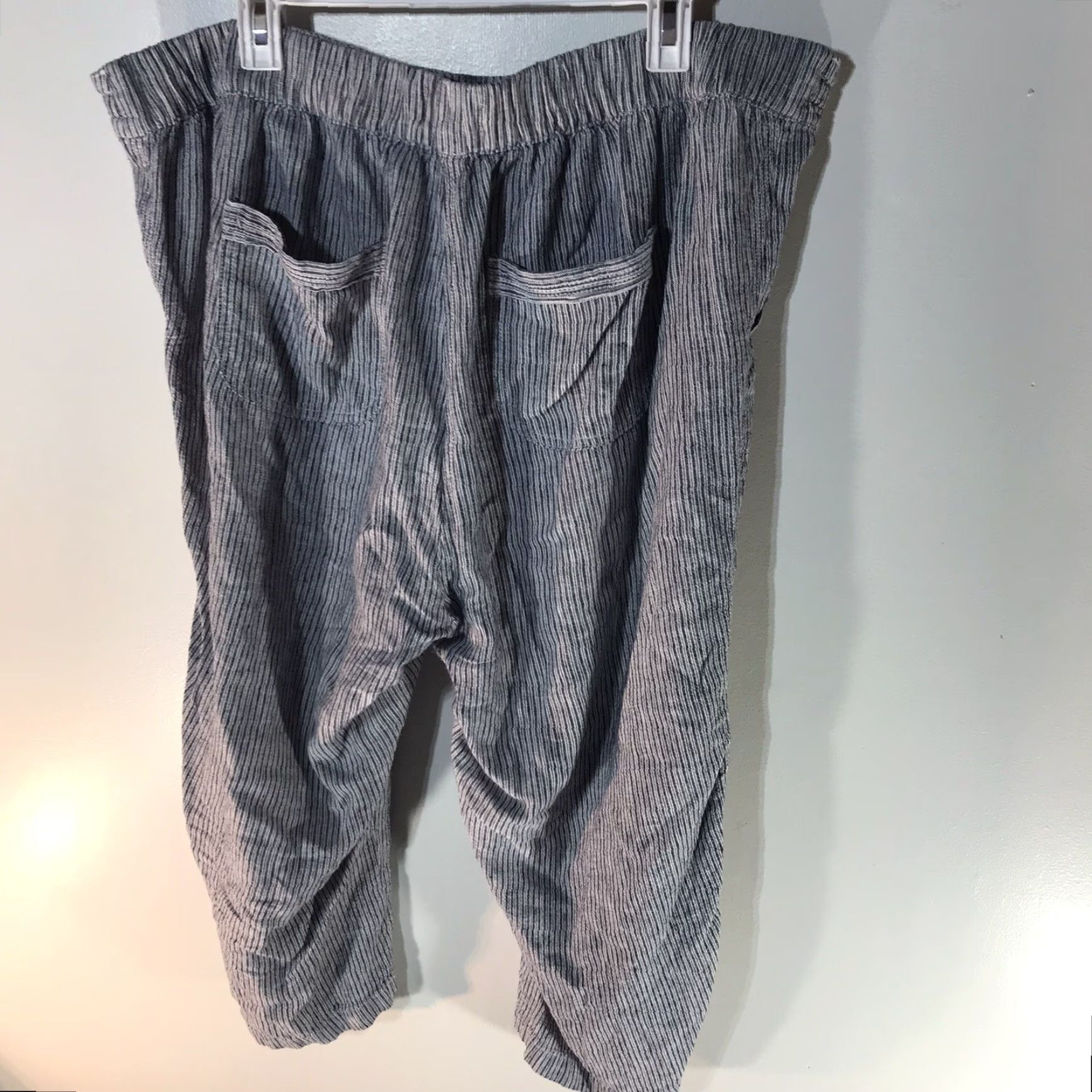 Vintage VINTAGE Perse Linen Cropped Pants Womens Size 1X Wide-Leg Drawstring Summer Casual Wht/Blue Size 40" / US 18 - 2 Thumbnail