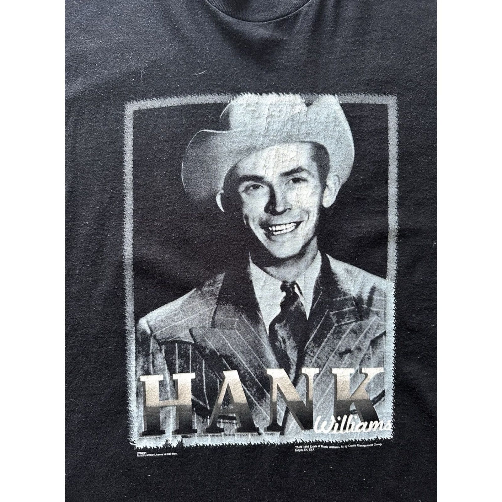 Fruit Of The Loom VINTAGE Hank Williams SR Crewneck T Shirt Tee XL Black 90s Heavyweight Cotton Men Short Sleeve Size US XL / EU 56 / 4 - 2 Thumbnail
