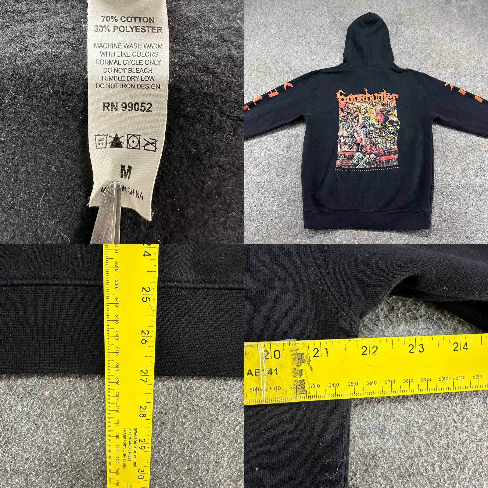 Vintage Independent Trading Company Bonehunter Hoodie Mens M Black Skull Dark Blood Reincarnation System Black Metal Size US M / EU 48-50 / 2 - 8 Thumbnail