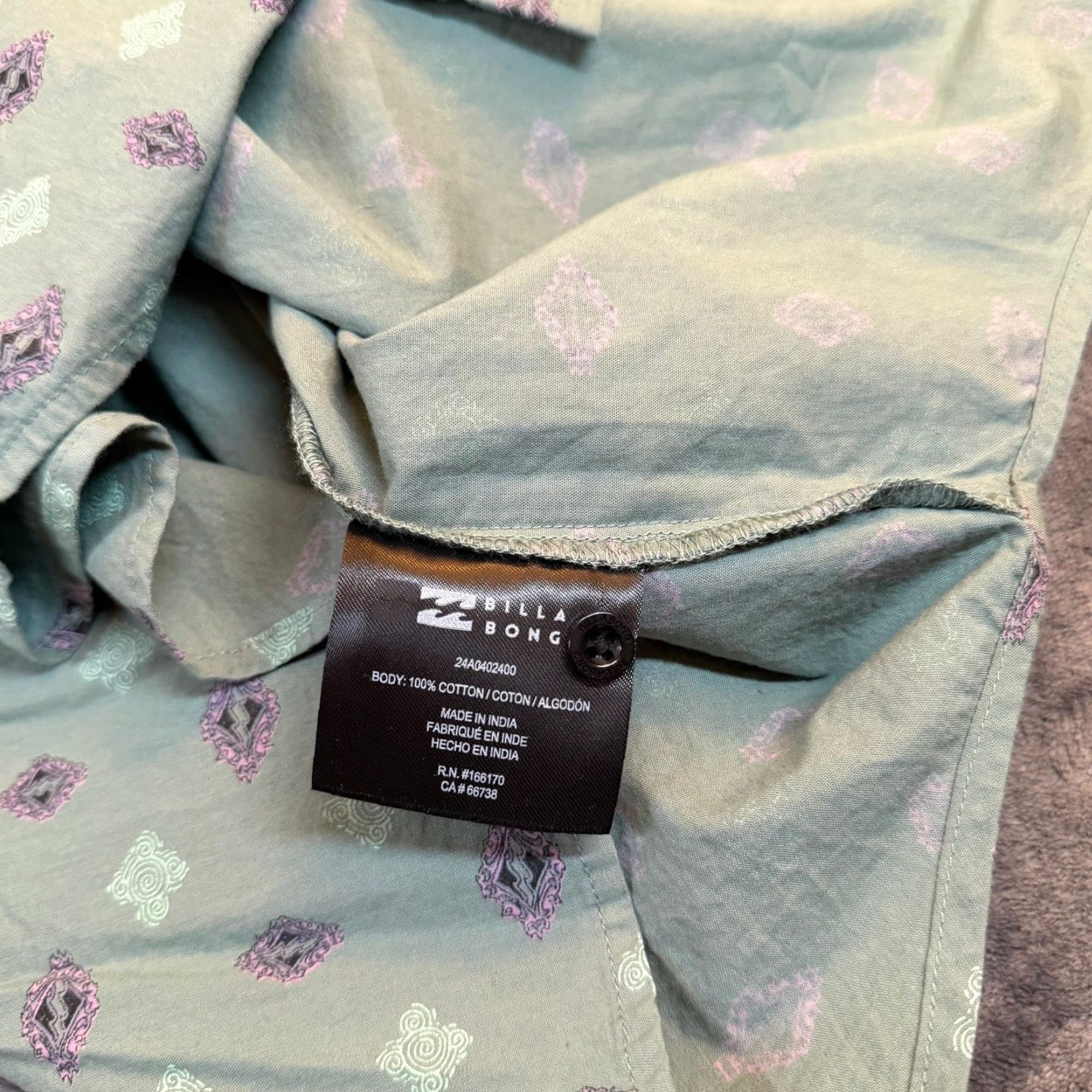 Billabong Billabong Chase SS Shirt Geometric Diamond Button Down Sage Green NWT Mens Small Size US S / EU 44-46 / 1 - 7 Thumbnail