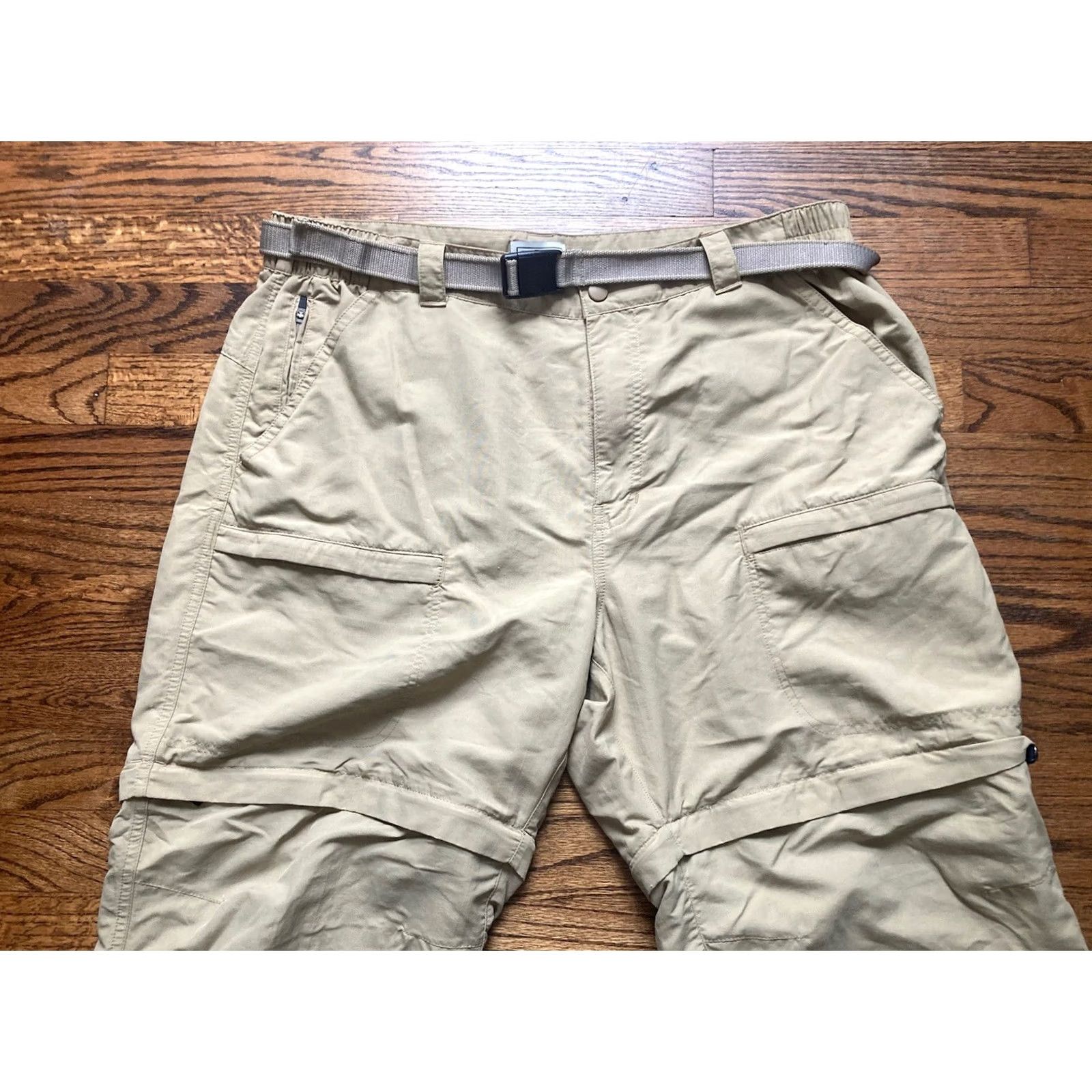 Vintage L.L. Bean Mens Large Beige Convertible Lightweight Hiking Pants Belted Zip Off Khakis Travel Workwear Casual Size US 33 - 2 Thumbnail