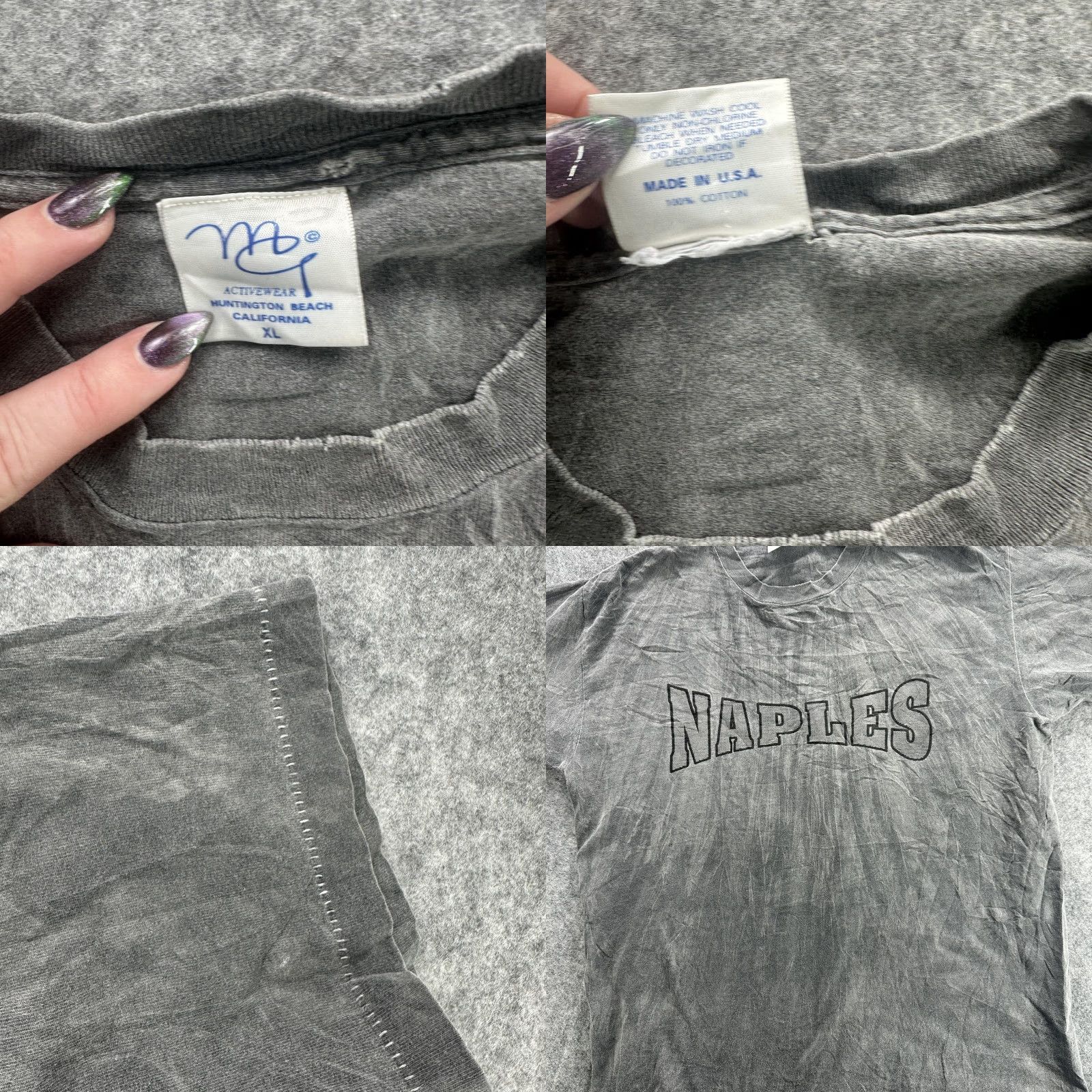 Vintage VINTAGE Naples Shirt Mens XL Gray USA Made Single Stitch Graphic 90s TM MB Activewear T-Shirt Short Sleeve Crew Neck Cotton Graphic Print Travel Mens Size US XL / EU 56 / 4 - 8 Thumbnail
