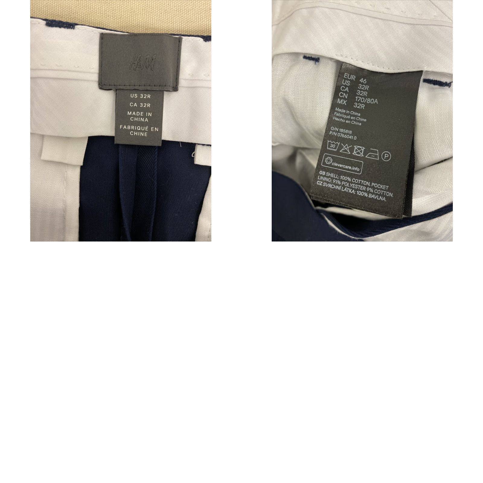 H&M H&M Slim Fit Chino Pants Men’s 32x32 Navy Flat Front Casual Workwear Skinny Size US 32 / EU 48 - 8 Thumbnail