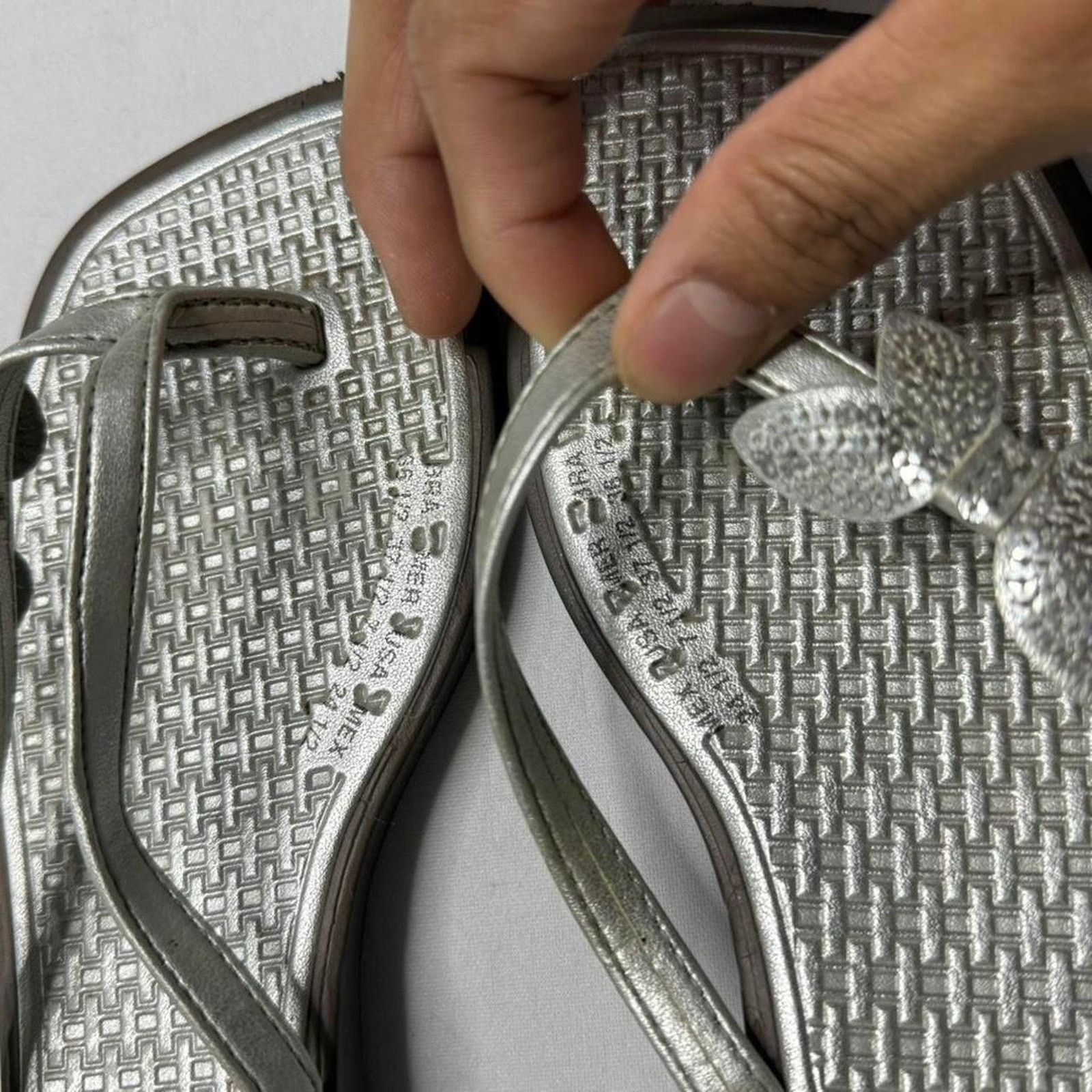Zara Square Toe Y2K Tropical Summer Silver flip flops size 8 Size US 8 / IT 38 - 4 Thumbnail