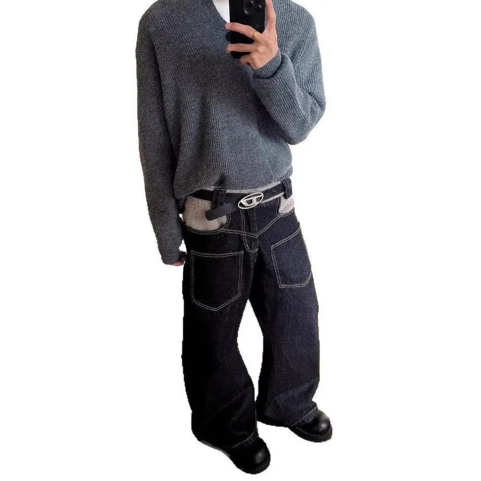 Japanese Brand Retro loose straight leg spliced jeans Size US 32 / EU 48 - 5 Thumbnail