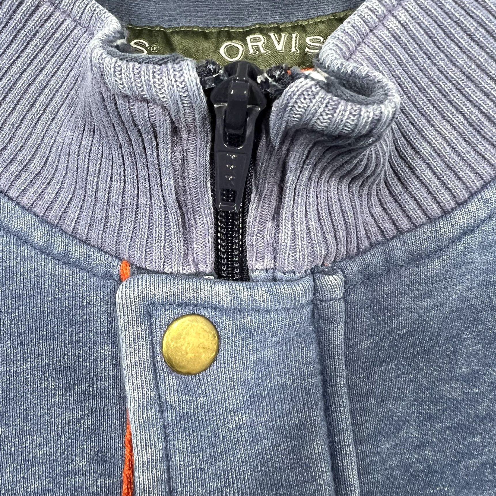 Orvis Orvis Men’s 2XL 1/4 Zip Sweatshirt Blue Pullover Knit Mock Neck Rib Cuff Button Snap All Seasons Casual Pullover Men’s Knit Top Fishing Logo 1/4 Zip Size US XXL / EU 58 / 5 - 7 Thumbnail
