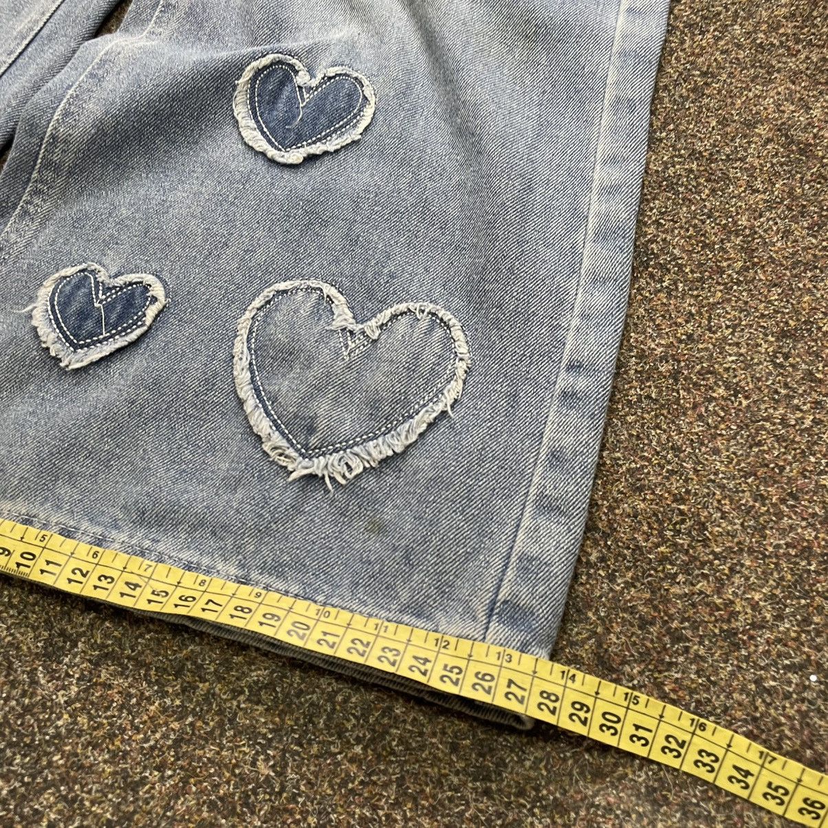 Vintage Y2K Baggy Wide Leg Distressed Jeans Heart Print Skate Swag Size 30" / US 8 / IT 44 - 8 Thumbnail