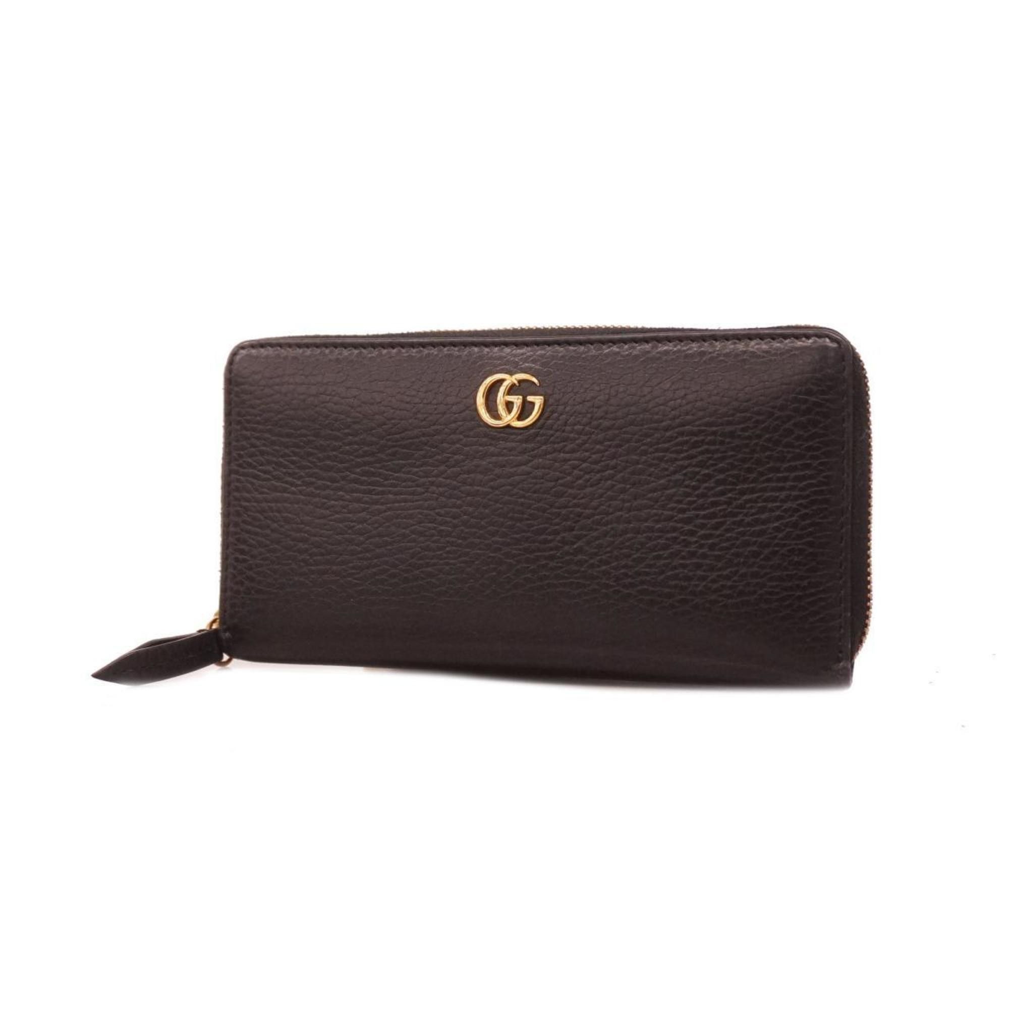 image of Gucci Long Wallet GG Marmont 456117 Leather Black Women's