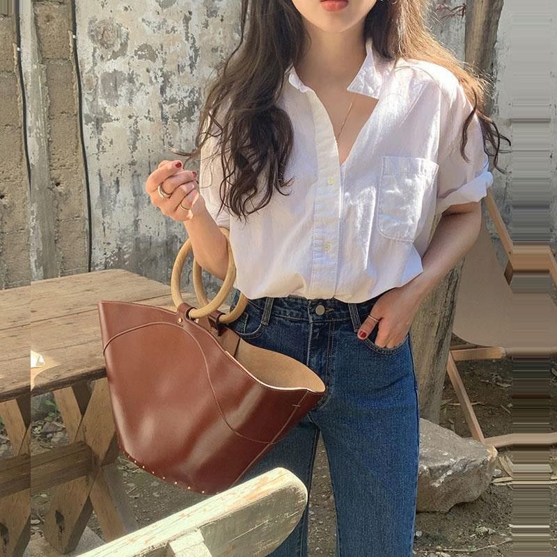image of Vintage Design Sense Loose Languid Lazy Thin Shirt in White, Women's (Size Medium)
