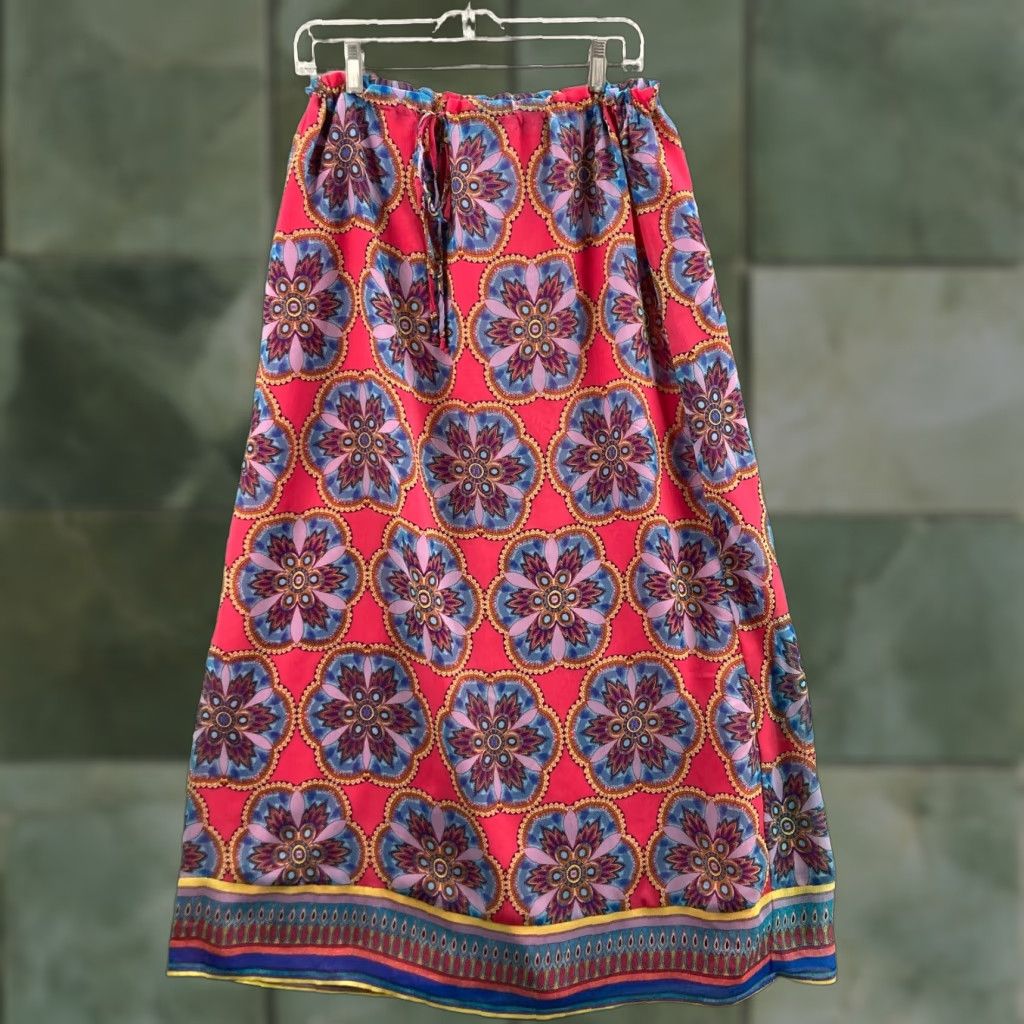 Nicole Miller Nicole Miller Paisley Maxi Skirt Pink M Lined Drawstring Women Size 32" / US 10 / IT 46 - 1 Thumbnail