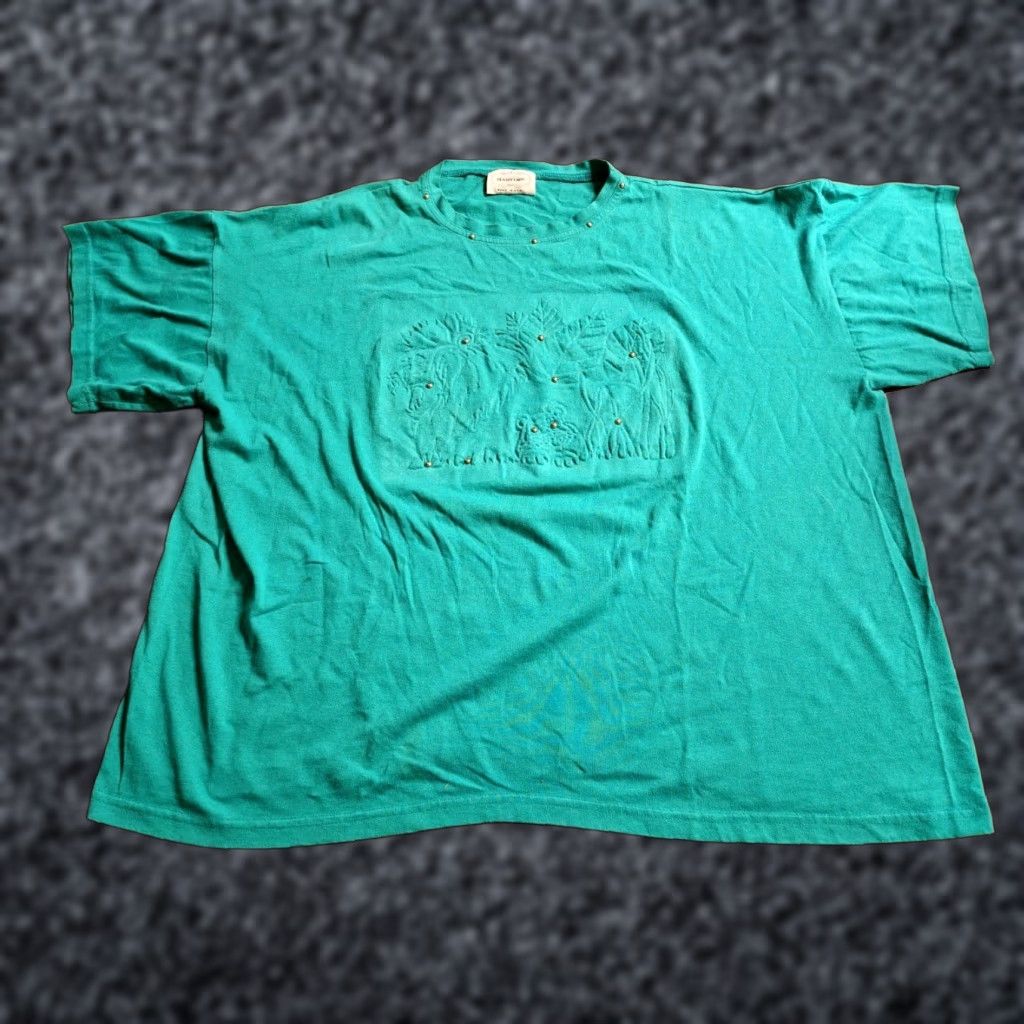 Vintage VINTAGE Classy 4XL Teal Safari Animals T-Shirt 80s Womens Plus Size XXL / US 16-18 / IT 52-54 - 1 Thumbnail