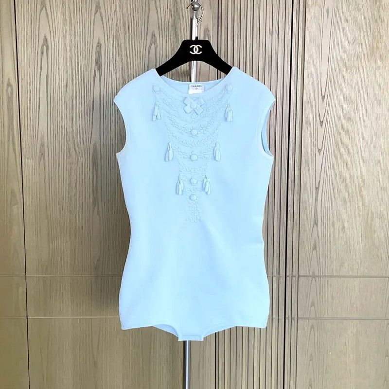Chanel Chanel Light Blue Sleeveless Cotton Top 0089 Size M / US 6-8 / IT 42-44 - 1 Thumbnail