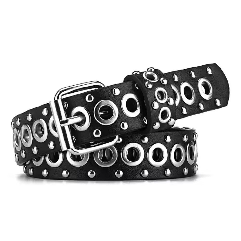 Designer 110cm Round Hole Punk Black Belt Size ONE SIZE - 1 Thumbnail