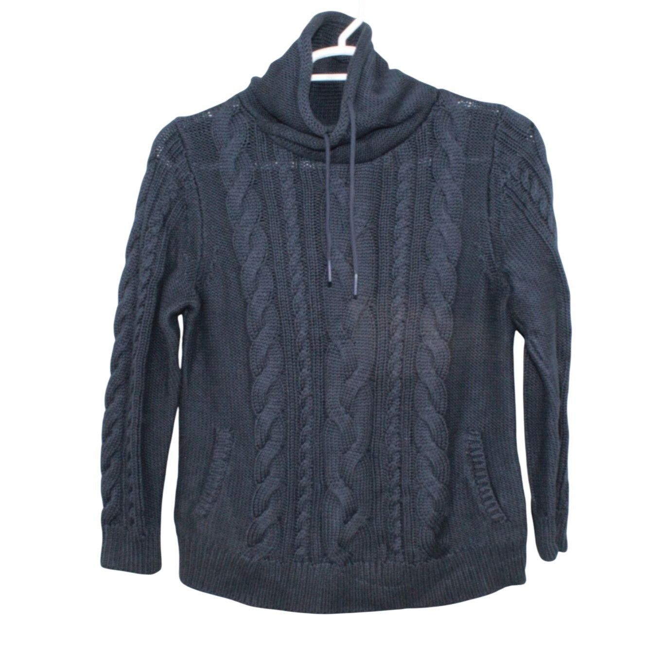 L.L. Bean LL Bean Women’s Double L Navy Cable Funnelneck Sweater Size L / US 10 / IT 46 - 1 Thumbnail