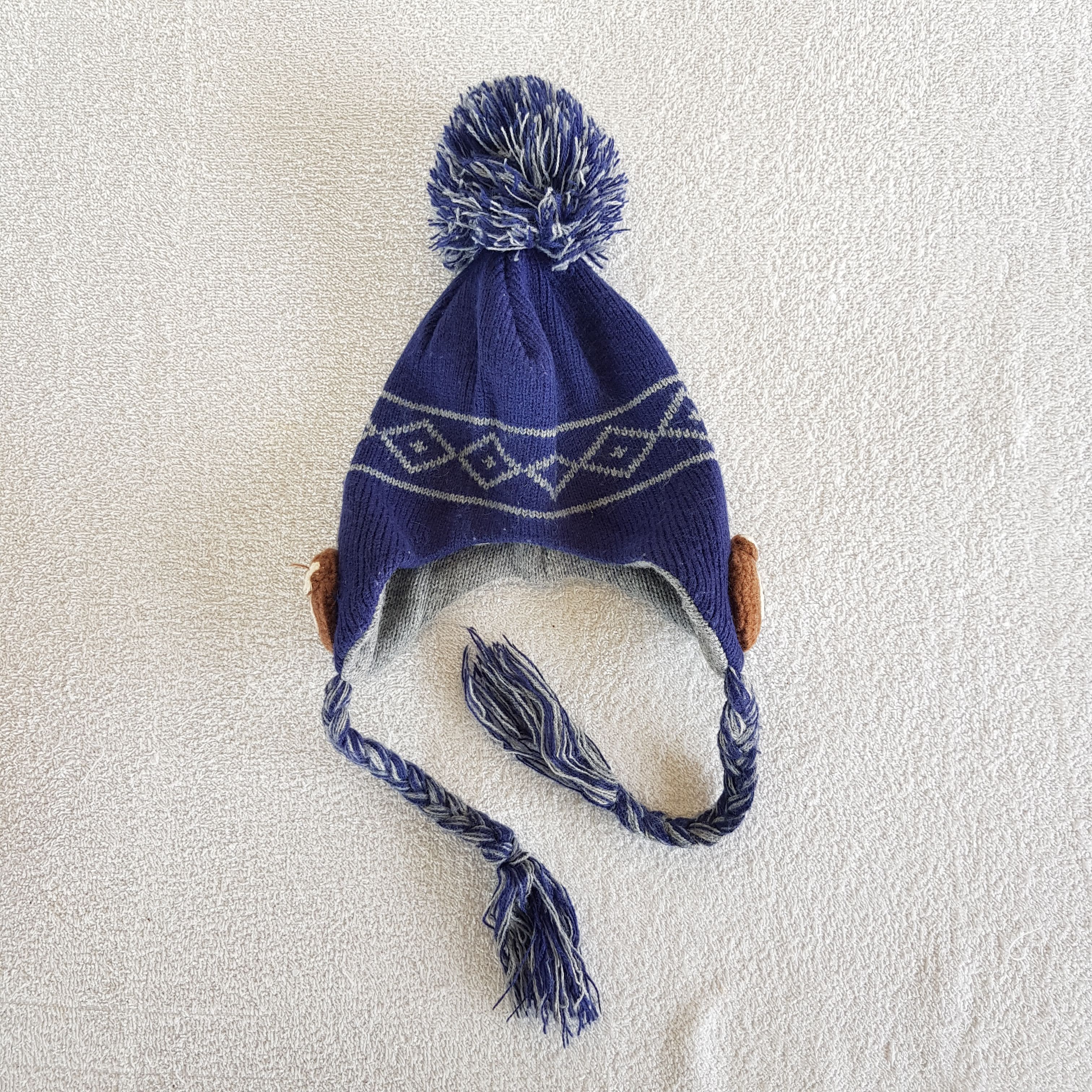 Japanese Brand Vintage Bear Earflap Beanie Y2K Knit Pom Pom Snow Caps Hats Size ONE SIZE - 2 Thumbnail