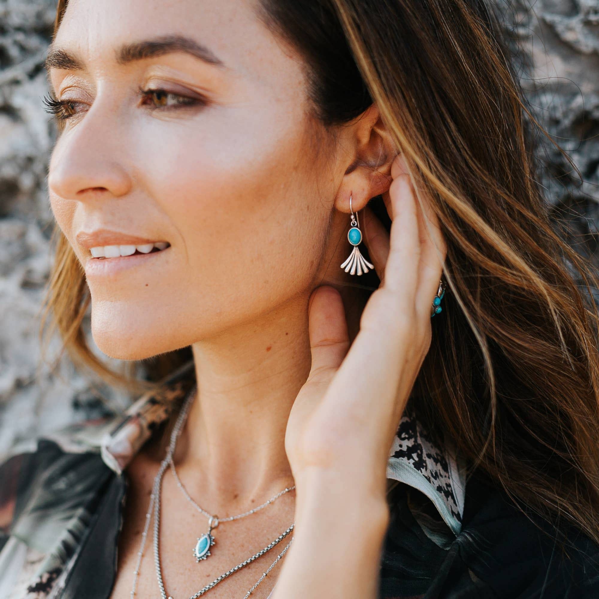 Other Navajo Prayer Turquoise Dangle Earrings in Sterling Silver, Size ONE SIZE - 8 Thumbnail