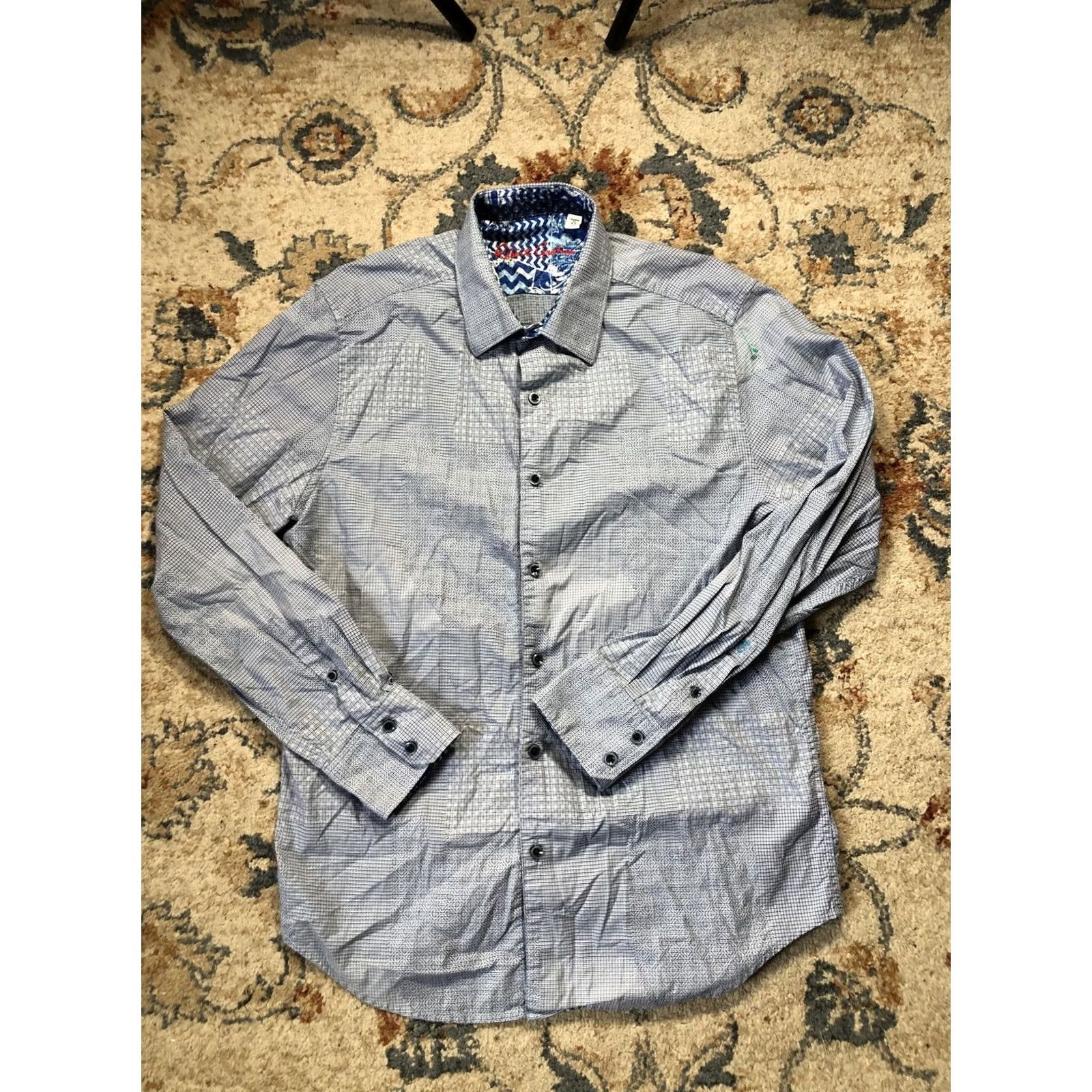 Robert Graham VINTAGE? Robert Graham Shirt Mens XL Blue Tailored Fit Button Down Geometric Long Sleeve Size US XL / EU 56 / 4 - 2 Thumbnail