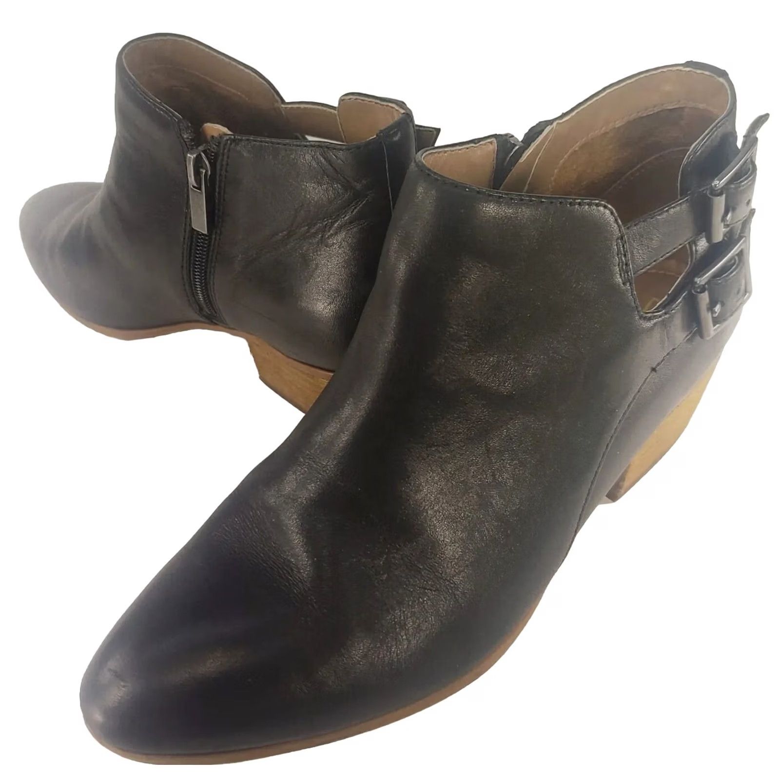 Clarks Clarks Collection Black Leather Ankle Booties Women's 8.5M Almond Toe Side Zip Straps 20701 Size US 9 / IT 39 - 2 Thumbnail