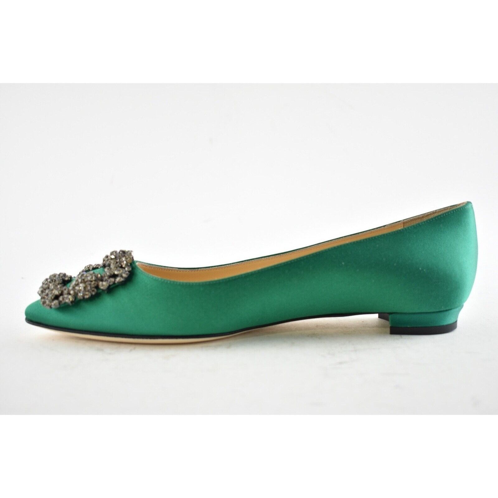 Manolo Blahnik Hangisi Emerald Satin Jewel Buckle Ballerina Ballet Flat 36 Size US 6 / IT 36 - 9 Thumbnail