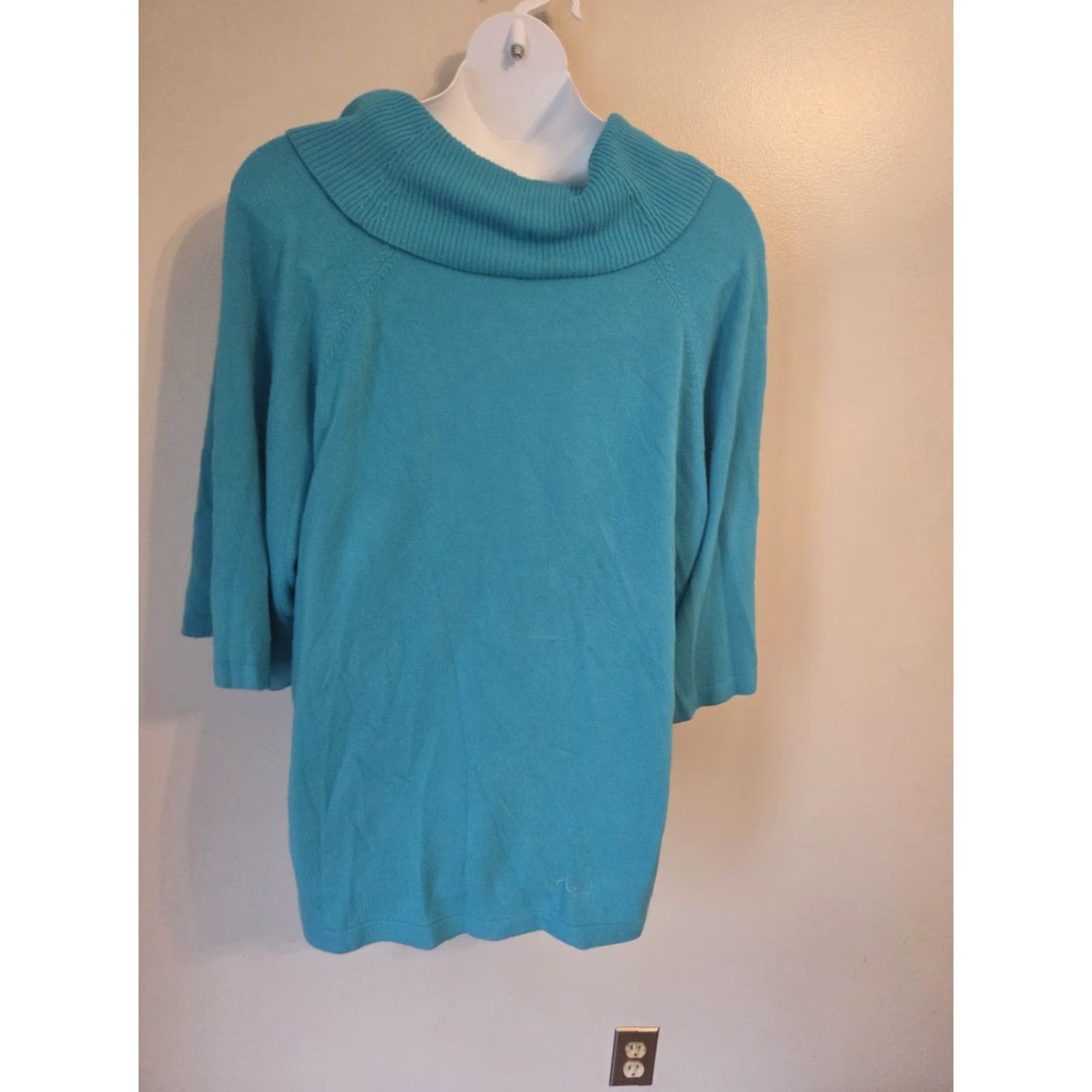AQUA Liz & Me Aqua Blue Cowl Neck Dolman Sleeve Sweater 3X Womens Pullover Plus Size Knit Blue Dolman Sleeve Cowl Neck Solid Size XXL / US 16-18 / IT 52-54 - 7 Thumbnail